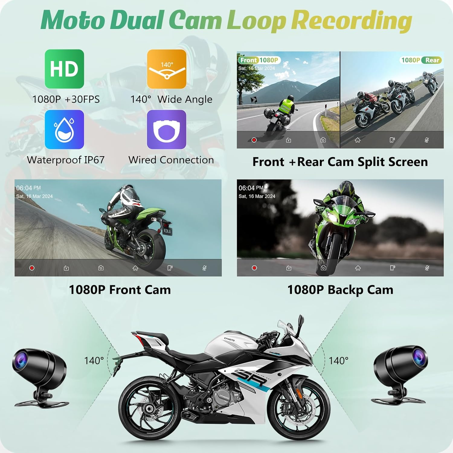 Carpuride W603D Motorcycle GPS Carplay Screen, Wireless Carplay & Android Auto for Moto, with HD 1080P Dual Cameras, Remote Control，6.3" Waterproof Touchscreen, BT Aduio, Loop Recording, Navigation image number 6