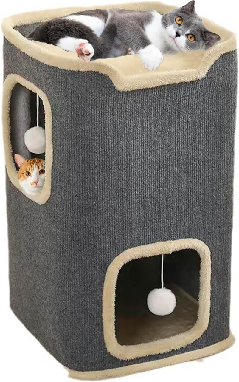 Indoor Cat House,Cat Cave, Covered Cat Hole Bed Furniture with Ball Hanging, Equipped with Concealed Apartments, Weighing up to 30 Pounds, 2-Story Cat Bed Cat House (Gray) image number 2