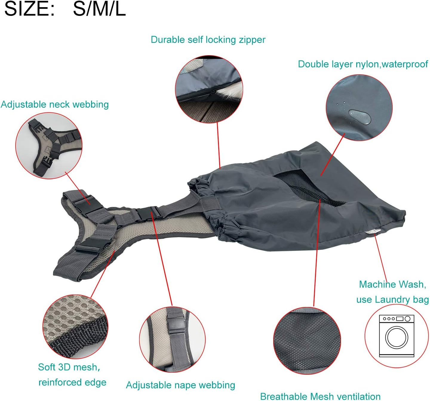 Deryep Dog Drag Bag Durable Indoor Wheelchair Alternative for Paralyzed Disabled Back Rear Legs Dog Protects Chest and Limbs (XS/S)