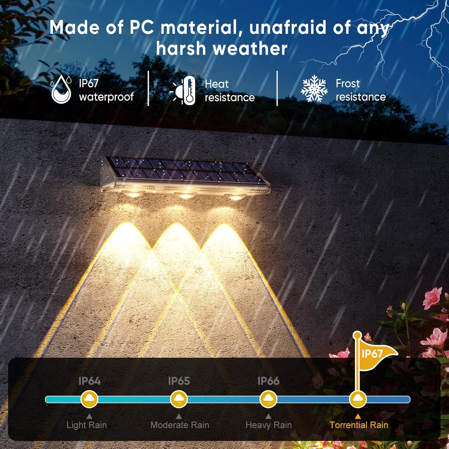 Yilaie Solar Wall Light Outdoor Solar Lights for Outdoor Use IP67 Waterproof 3 Colours Bright Solar Fence Lights for Outdoor Use for Garden Balcony Patio Stairs Pack of 2 image number 6