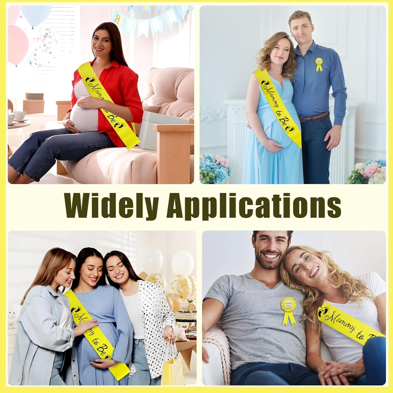 MILVOWOC 2 Pack Baby Shower Sash Set - Yellow Mommy to Be Sash & Daddy to Be Badge for Pregnancy Parties, Gender Reveals Gift with Satin Ribbon & Glossy Texture Baby Shower Decorations - Blue image number 4