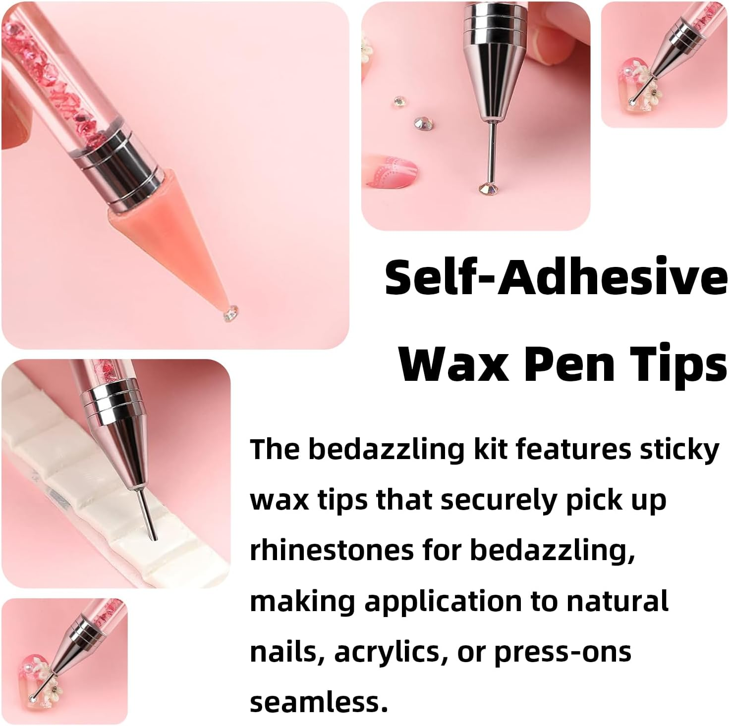 Luojinluoda Rhinestone Picker Tool 2 Acrylic Handle Bedazzler Kit - Dual-Ended Nail Art Tools with 4 Wax Tips & 1 Tweezer, DIY Nail Accessories for Rhinestones Application​ image number 1
