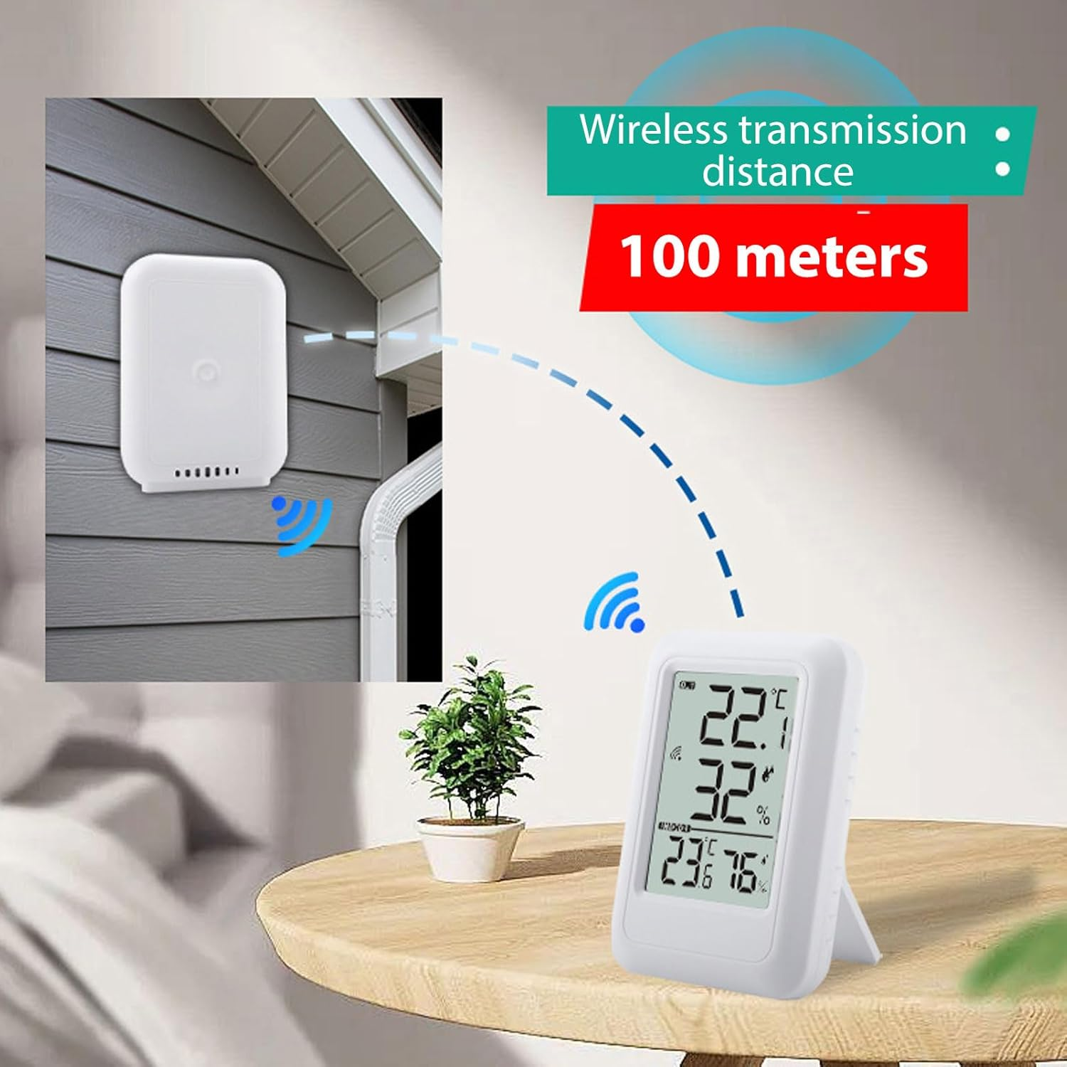 Generic Indoor Outdoor Thermometer, 2.56 Inch Large Screen Digital Temperature Humidity Monitor Digital Hygrometer with Dual Sensor Design for Home Office Greenhouse Garden