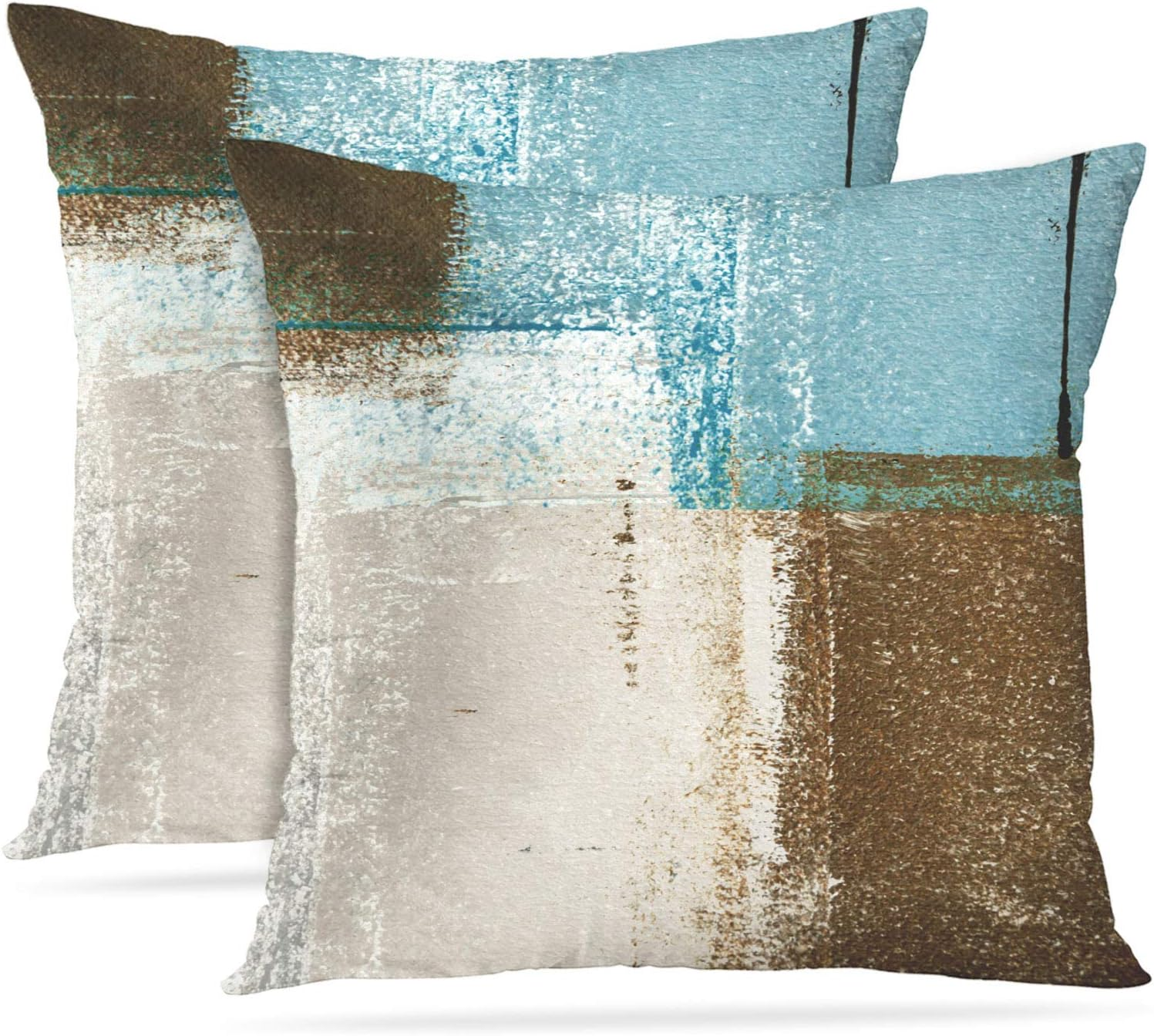 Britimes Throw Pillow Covers Modern Home Art Decor, 18 X 18 Inches Set of 2 Pillow Cases Decorative, Abstract Oil Painting Pillowcases for Bedroom, Living Room, Cushion Couch Sofa, Teal Grey
