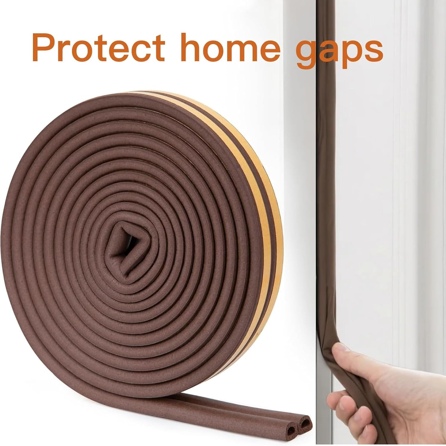 Window and Door Seal Strip 10M, Self Adhesive Weather Stripping, Brown D Profile Rubber Tape for Draft Stopper, Soundproofing and Insulation for Doors and Windows, Suitable for 5-7Mm Gaps image number 3