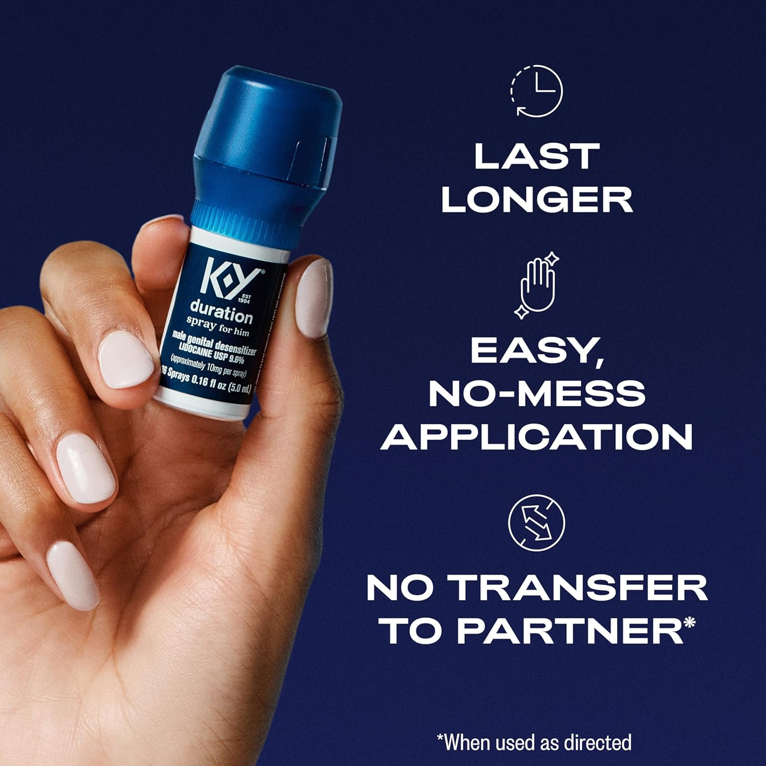 Duration Spray for Men, K-Y - Male Genital Desensitizer Spray to Last Longer, 0.16 Fl Oz., 36 Sprays/0.16 Made with Delay Lube for Men to Help Men Last Longer in Bed image number 3