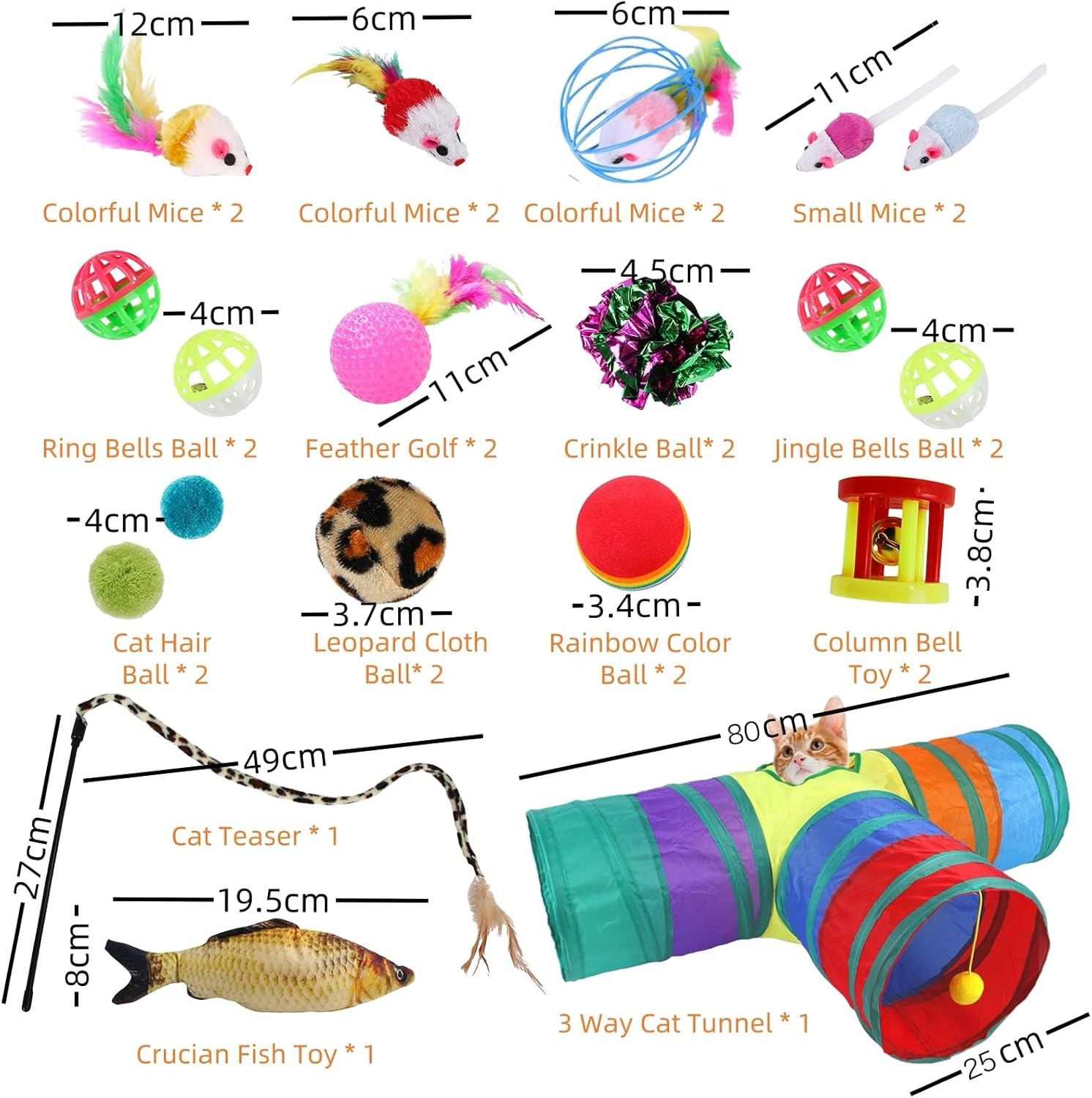 27 Pcs Cat Toys Set for Indoor Cats, Assorted Small Animal Toys with 3-Way Double-Layer Durable Cat Tunnel, Feather Teaser Wand, Fluffy Mice, Crinkle Balls, and More, Safe and Fun Interactive Toy Kit image number 4
