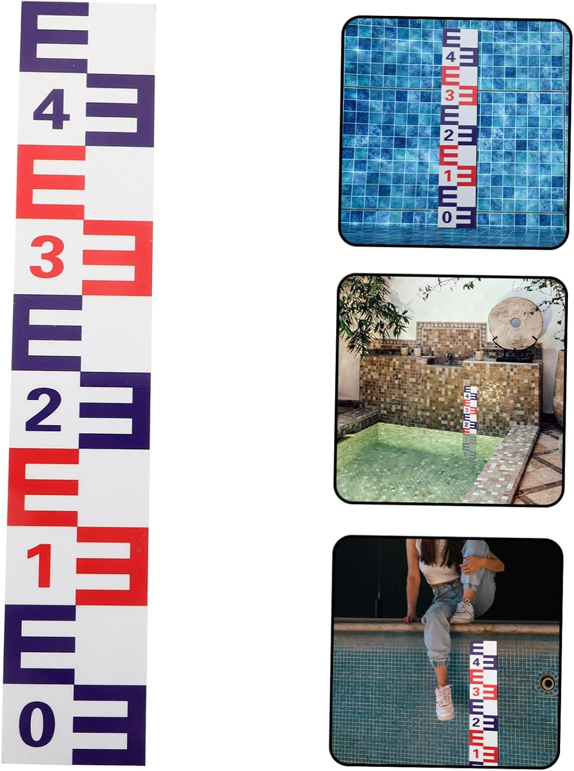 Reflective Water Level Gauge Sticker Aluminum Self-Adhesive Pool Ruler for Accurate Water Height Measurement with Clear Scale and Easy Application and Corrosion-Resistant Red Blue