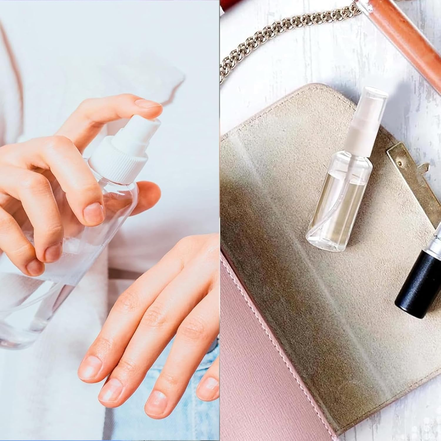 Umyeoqoyo Spray Bottle, 4Pcs Small Spray Bottle, Spray Bottle, Mini Spray Bottle, Travel Spray Bottle, Empty Spray Bottle, Travel Makeup Skin Care Cleaning Use(20Ml 50Ml,With Tools)