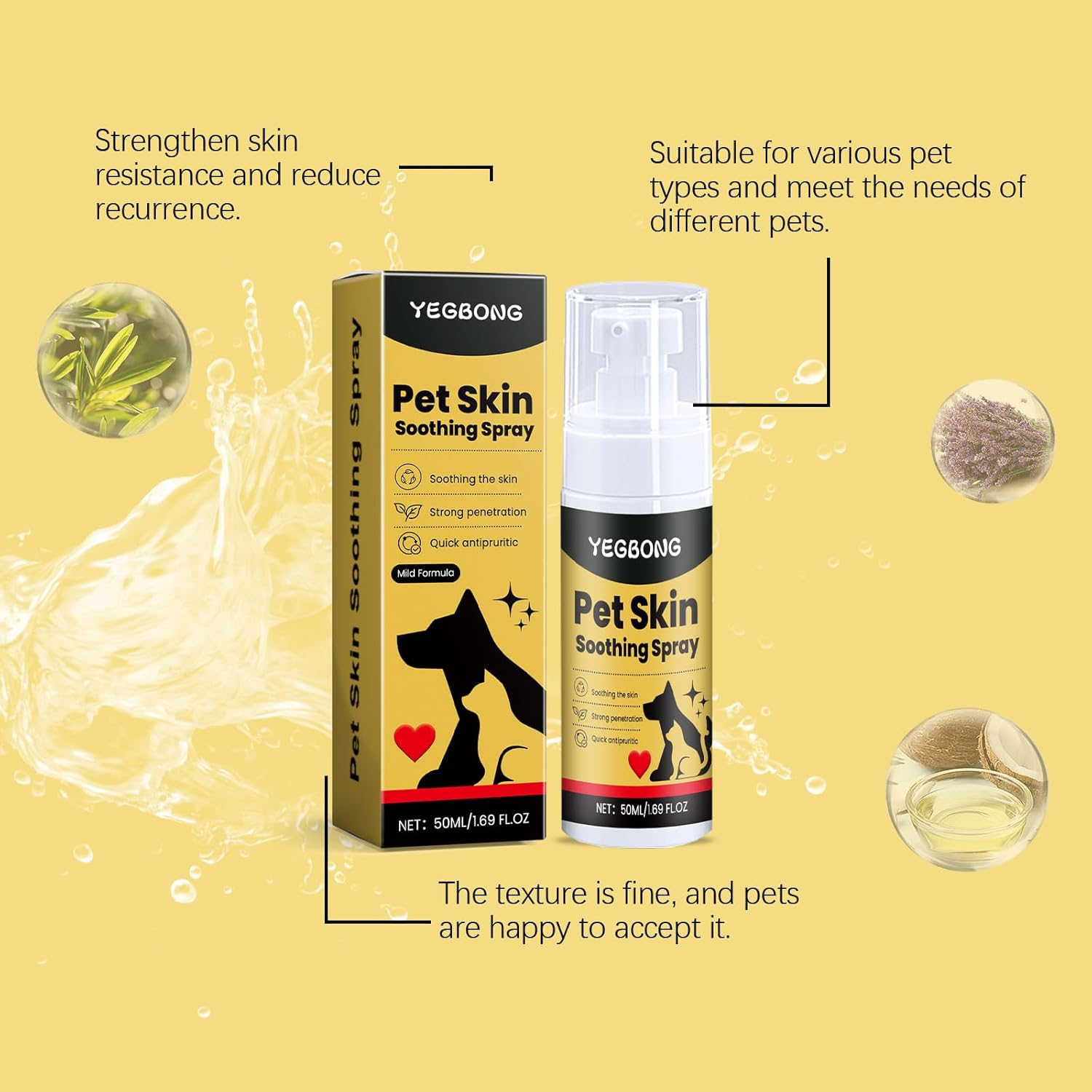 Pet Skin Care Spray, Herbal Moisturizing Treatment, 50Ml, Quickly Nourishes Dog and Cat Skin image number 1