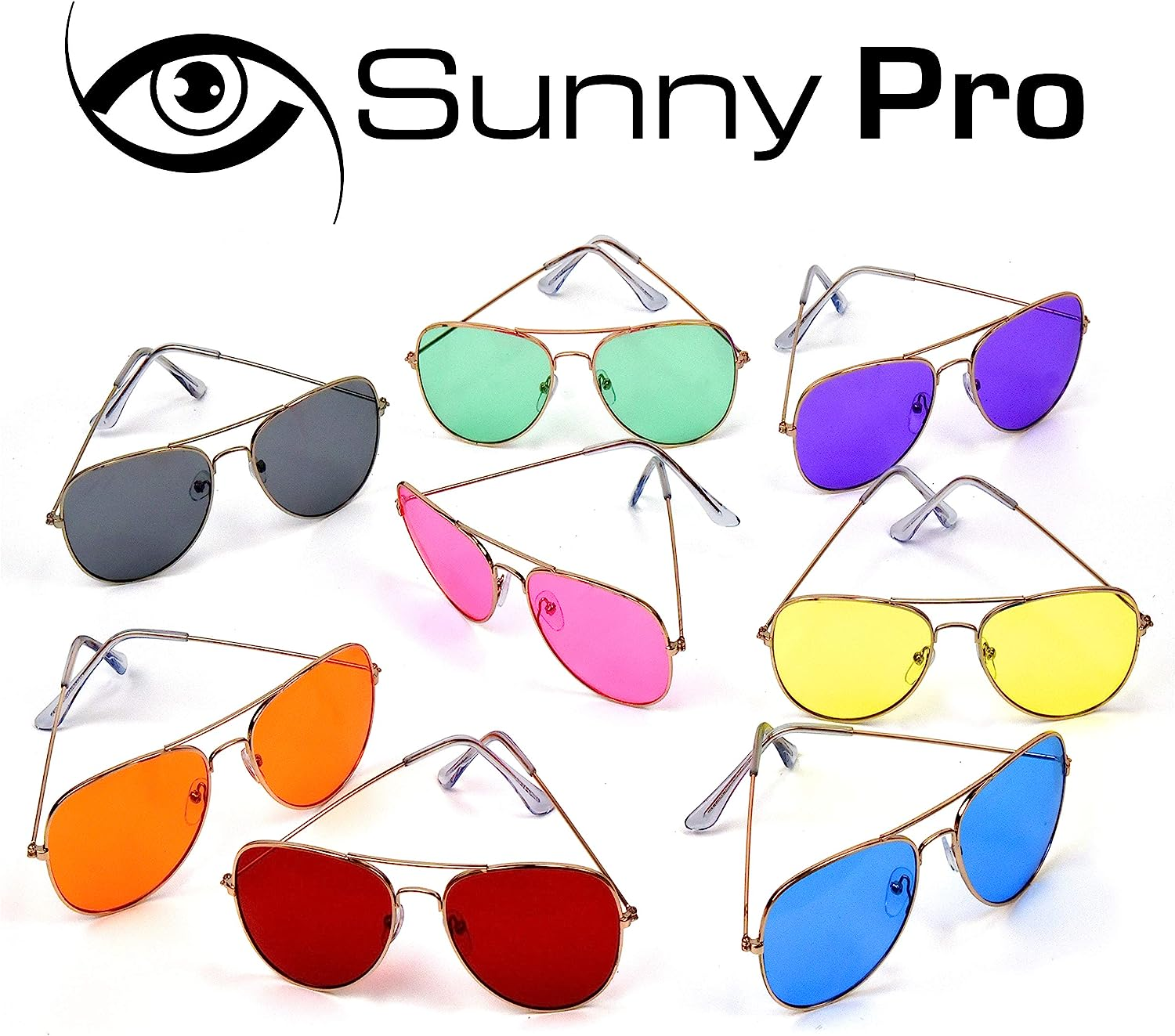 Sunny Pro Aviator Sunglasses Colored Tinted Lens Glasses Metal UV400 Protection - 1 Yellow Night Driving Lens image number 7