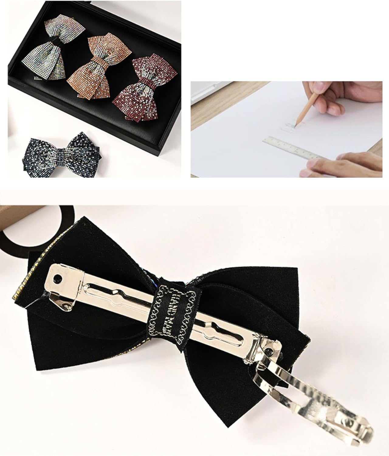 Whakano Glitter Hair Clips with Rhinestone Bow, Large Hair Bows Clip for Women and Girls, Automatic Hair Clips, Elegant Girls Hair Accessories, Hair Styling Accessories, Hair Clips, Black B image number 1