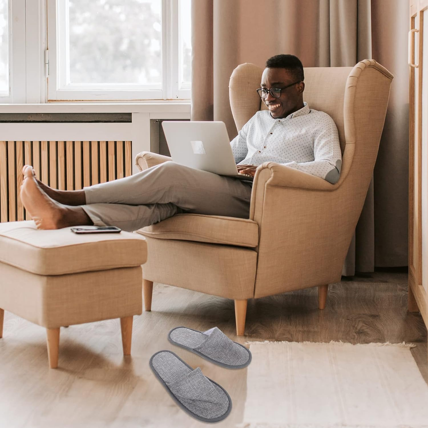 Washable Hotel Slippers 20Pcs Disposable House Slippers Travel Slippers Breathable Closed Toe Slippers Unisex Cloth Slippers for Hotel Home Guest Massage Spa Light Grey Fleece Toes Slippers image number 6