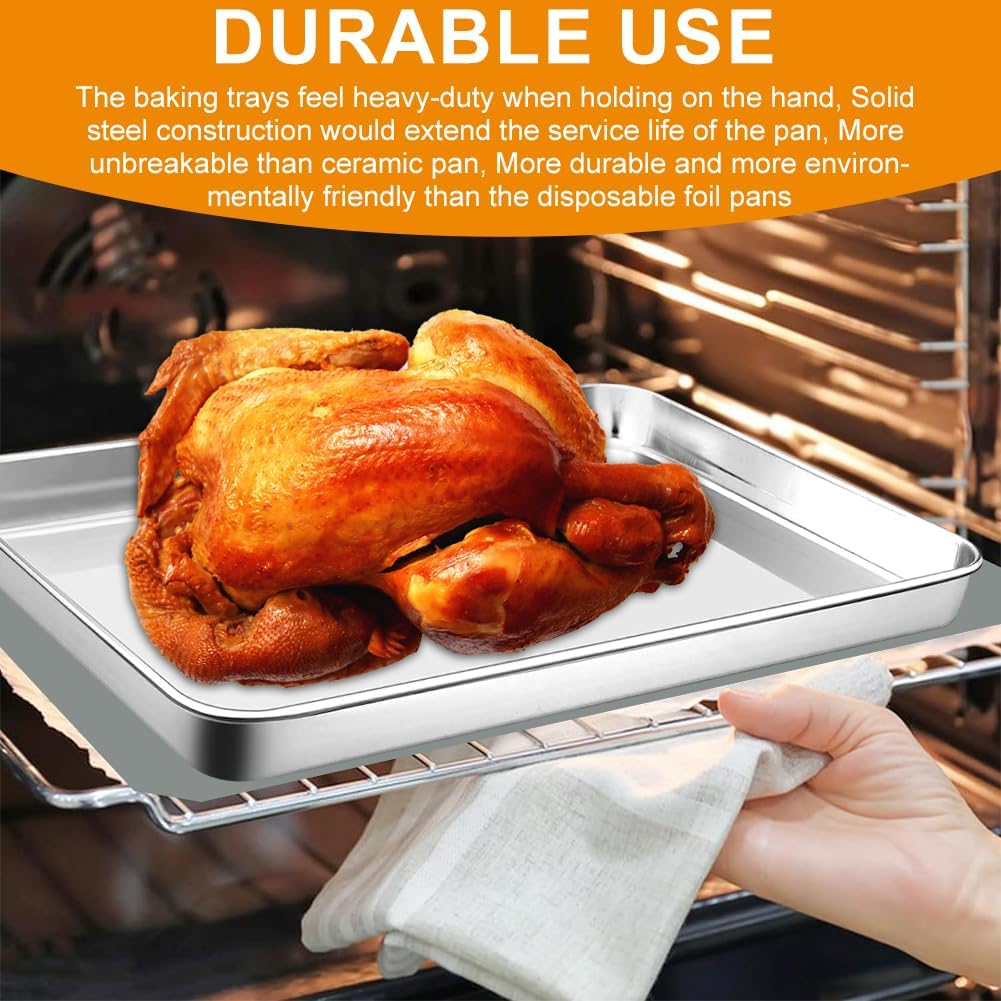 3PCS Large Baking Sheets,15.75X11.81X1.3Inch Stainless Steel Baking Pan Tray,Cookie Sheet Baking Sheet,Commercial Grade Professional Bakeware Oven Tray,Bakeware Oven Tray for Baking, Roasting image number 5