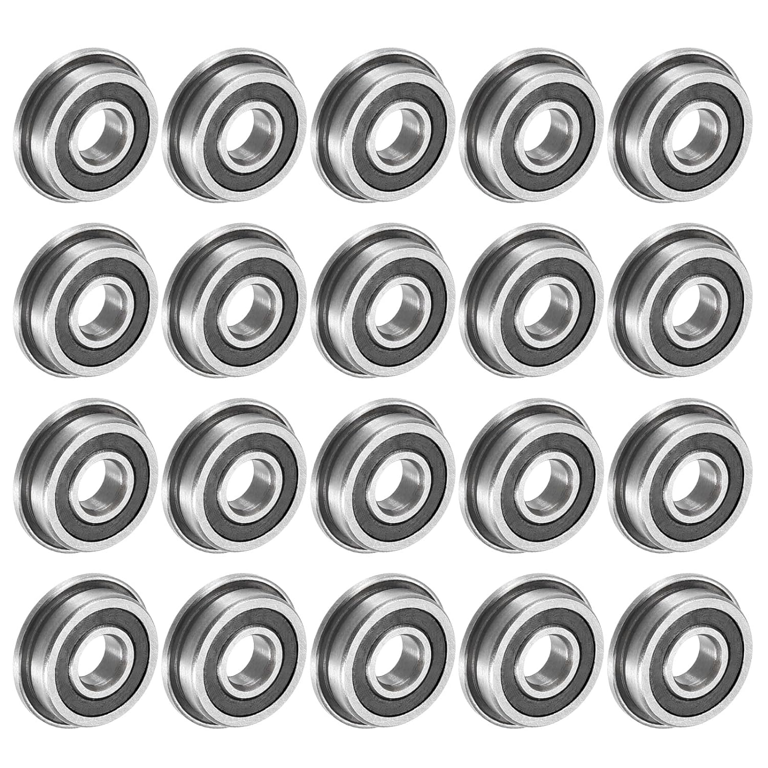 Uxcell F695-2RS Flanged Ball Bearing 5X13X4Mm Double Sealed Chrome Steel Flange Bearings, 20Pcs