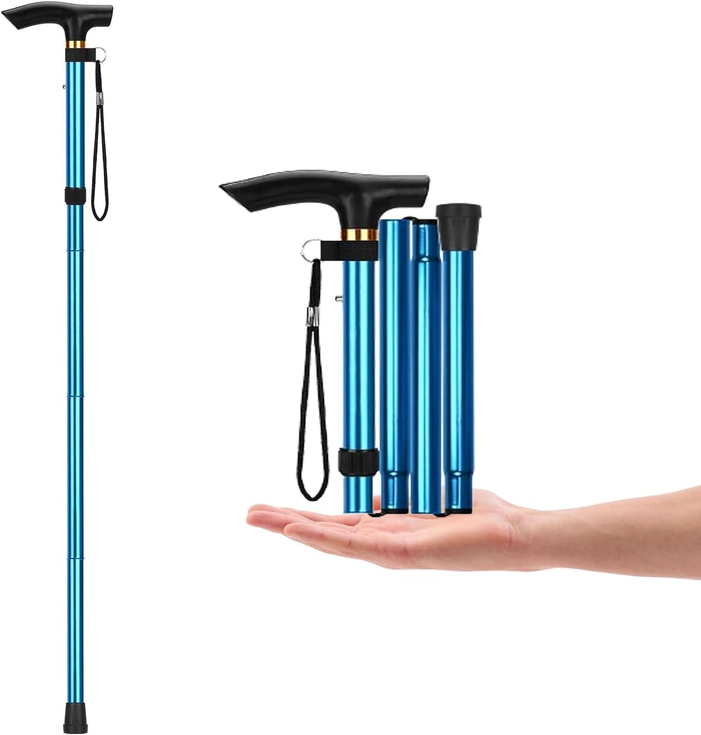 Aluminum Alloy Walking Sticks Trekking Poles Hiking Cane Foldable Hiking Stick Anti-Slip Cane for Elderly Length Adjustable Walking Stick Cane for Elderly