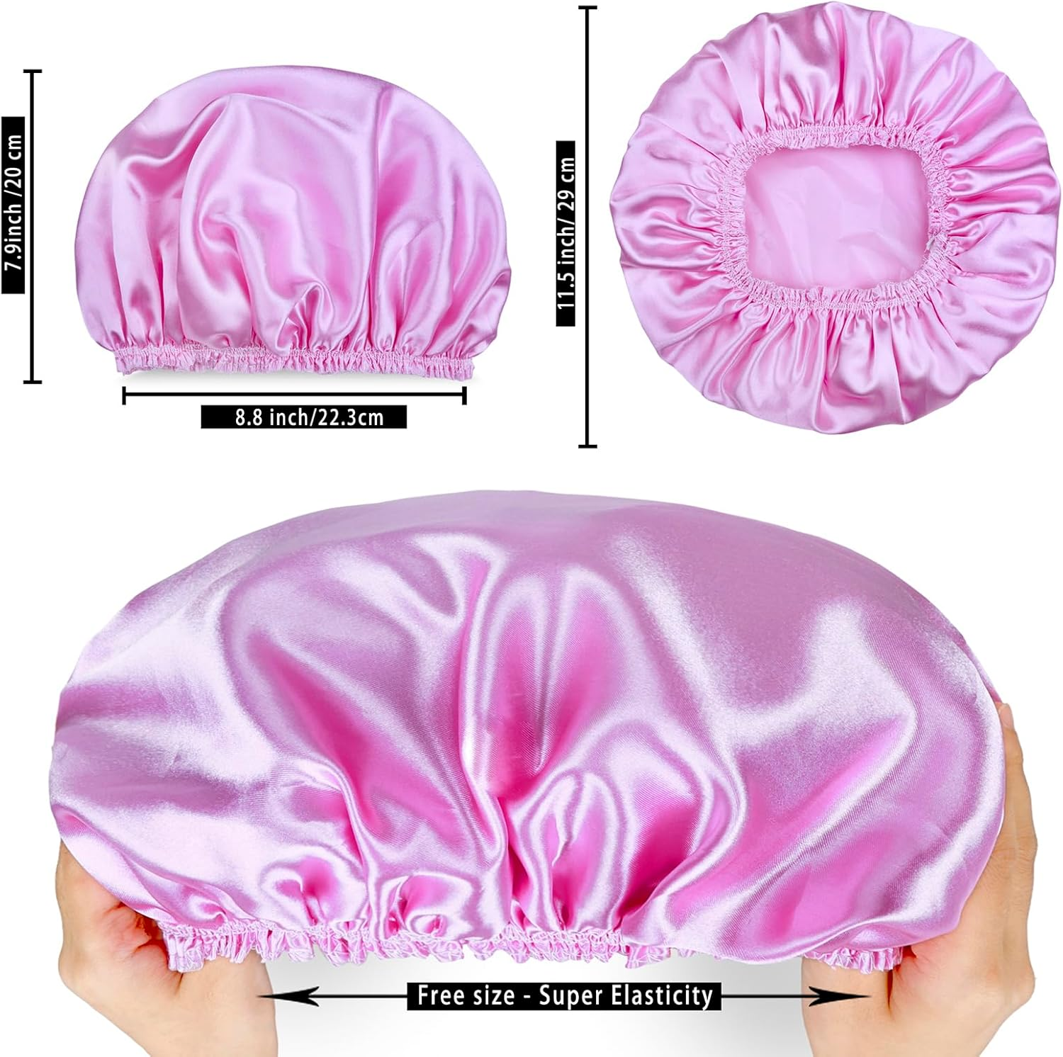 Shower Caps for Women, 4 PCS Elastic and Reusable Bath Caps, Double Waterproof Layers Shower Cap, Bathing Shower Caps, Environmental Protection Hair Bath Hat - Solid Color - Floral image number 7