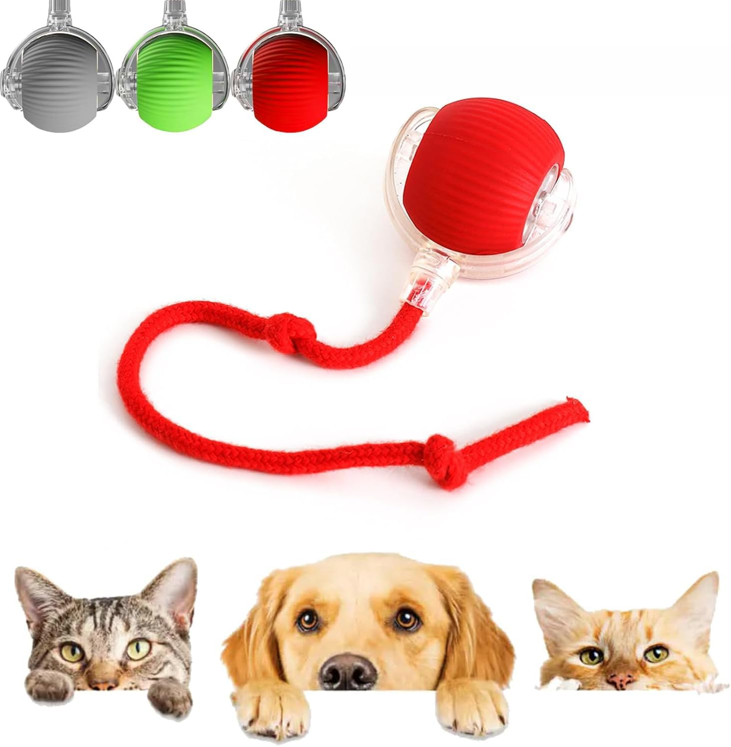 Interactive Pet Ball Toy, 360&deg; Automatic Rolling Ball with Rope, Multi-Colour LED Light, for Dogs and Cats