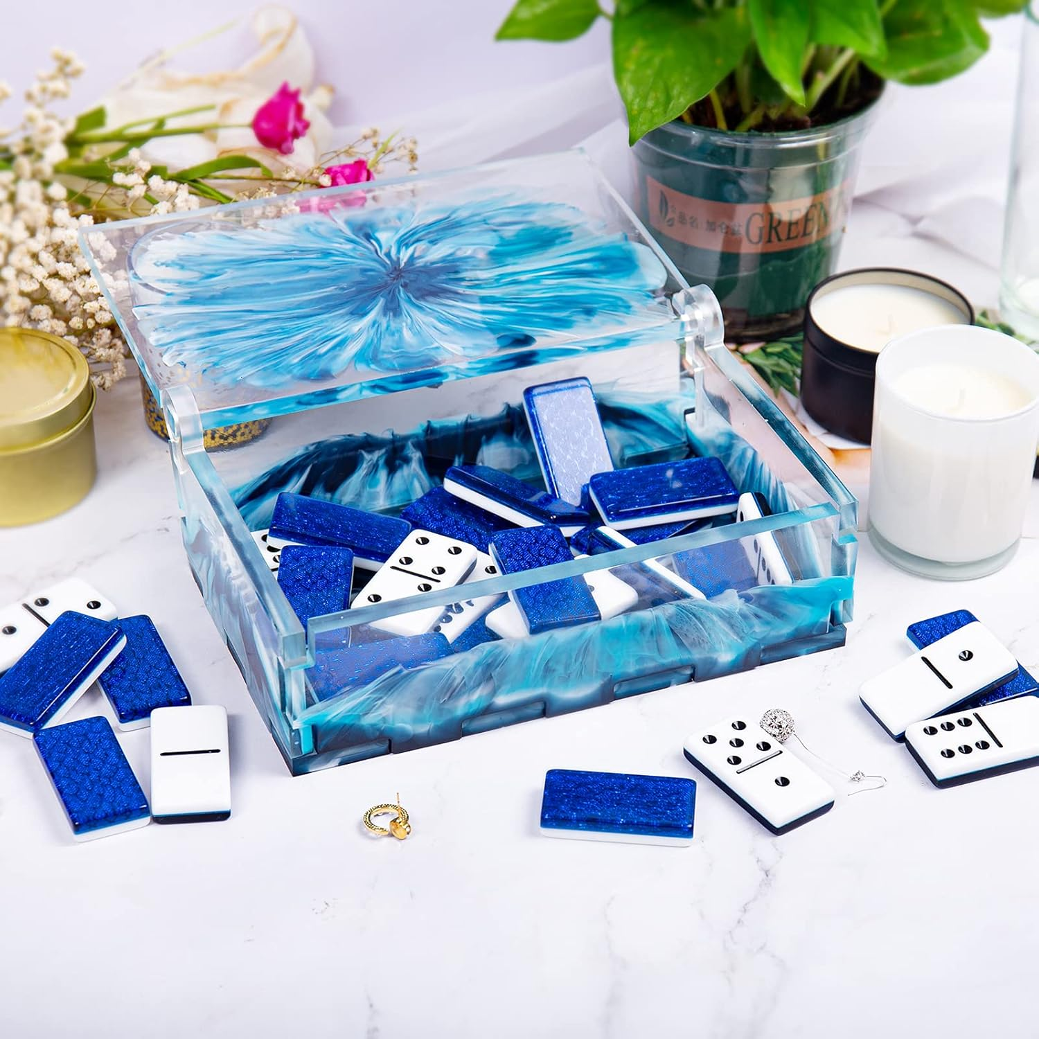 Resin Rectangle Box Mold, Epoxy Resin Silicone Large Storage Container with Lid Set Mould for Casting, Perfect for Dominoes Coffee Pod Jewelry Napkin Candy Cosmetics Trinket Crafts DIY Organizer image number 1