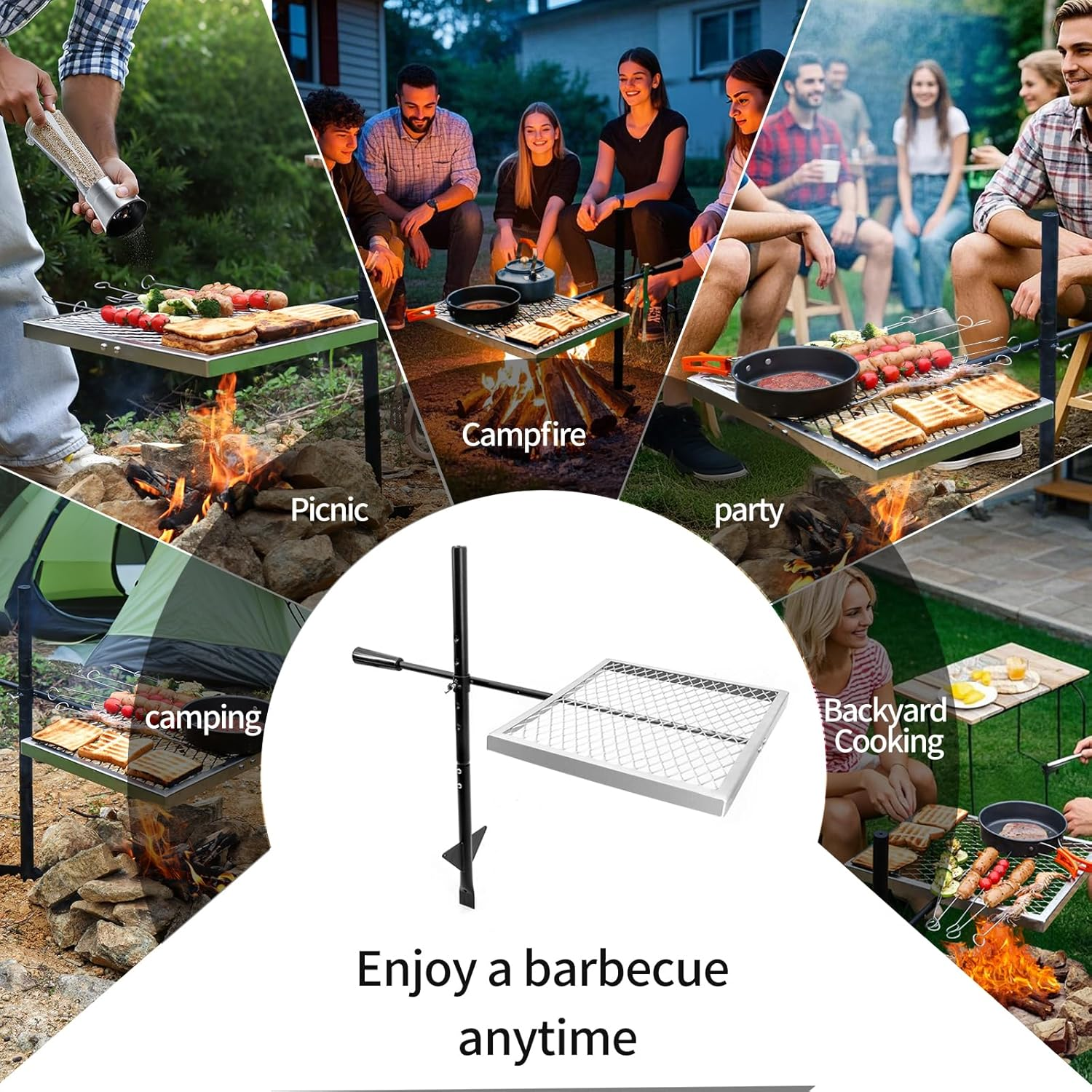 Biggerfire Swivel Campfire Grill 360&deg; Adjustable Open Fire Grill Grate, Fire Pit Grill Grate over Fire Pits, Outdoor Cooking Equipment for Camping,Picnics Campfires image number 3