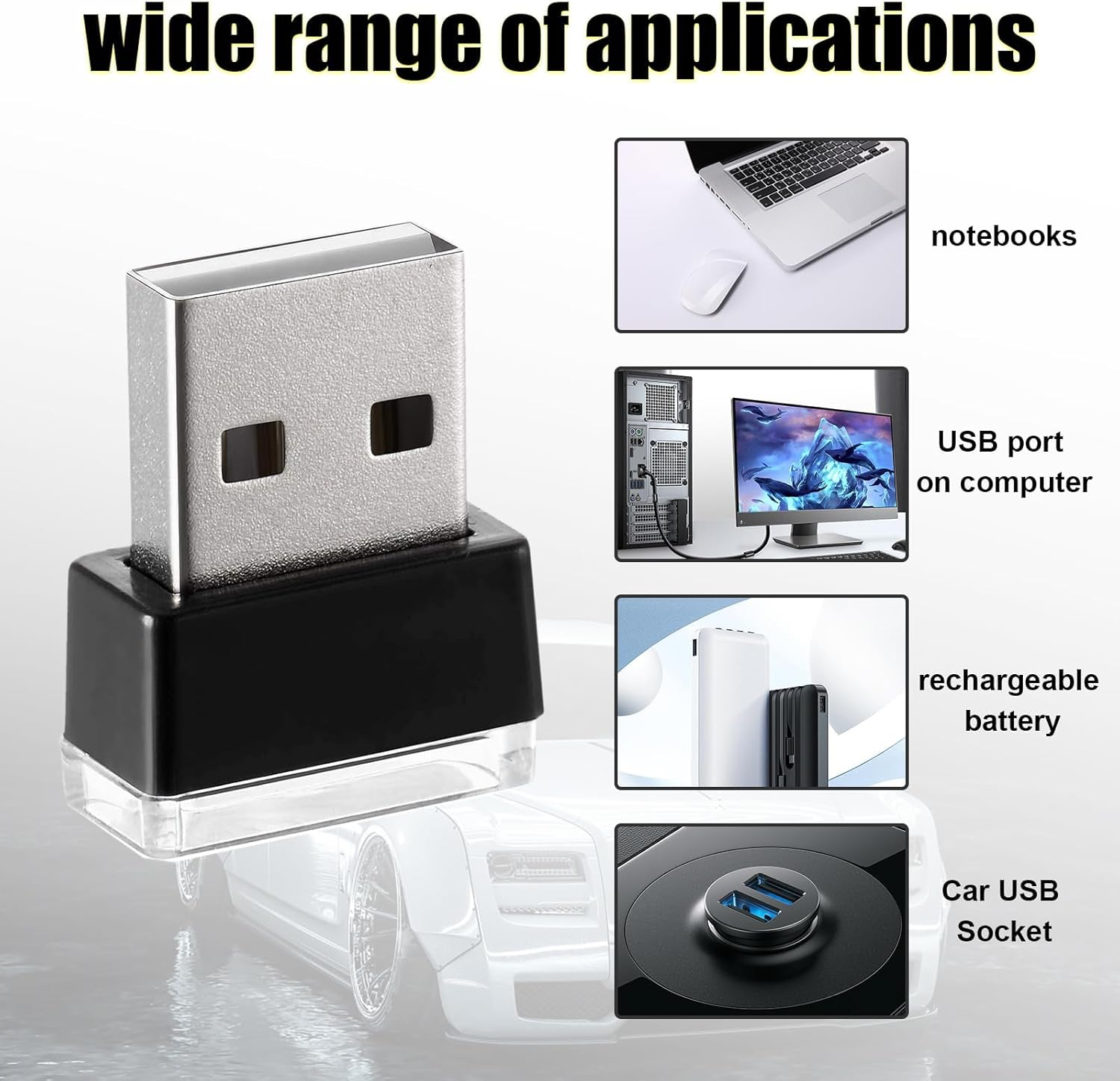 4 PCS USB LED Car Interior Atmosphere Lamp, Portable Mini LED Night Light, Plug-In USB Interface Trunk Ambient Lighting Kit, Universal Car Interior Accessories (Blue+Ice Blue) - Ice Blue image number 7