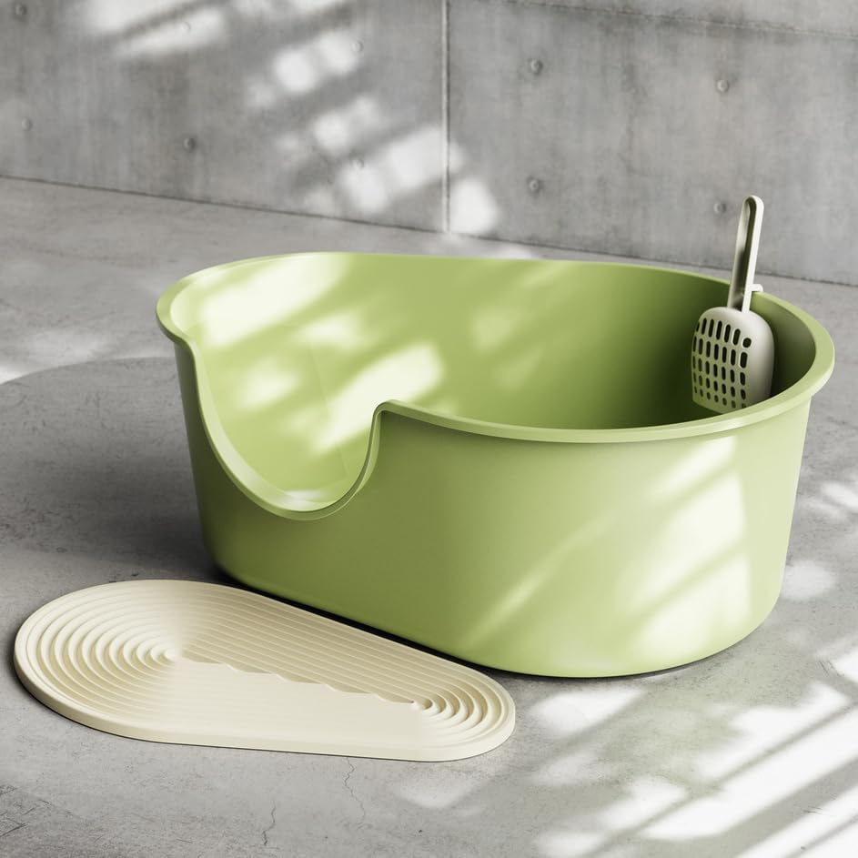 Cat Litter Tray Cat Litter Scoop Large Pet Toilet Box Kitty High Wall Green Tray,Large Open Top Cat Litter Box with Scooper and Anti-Slip Mat,59Cm Length image number 6