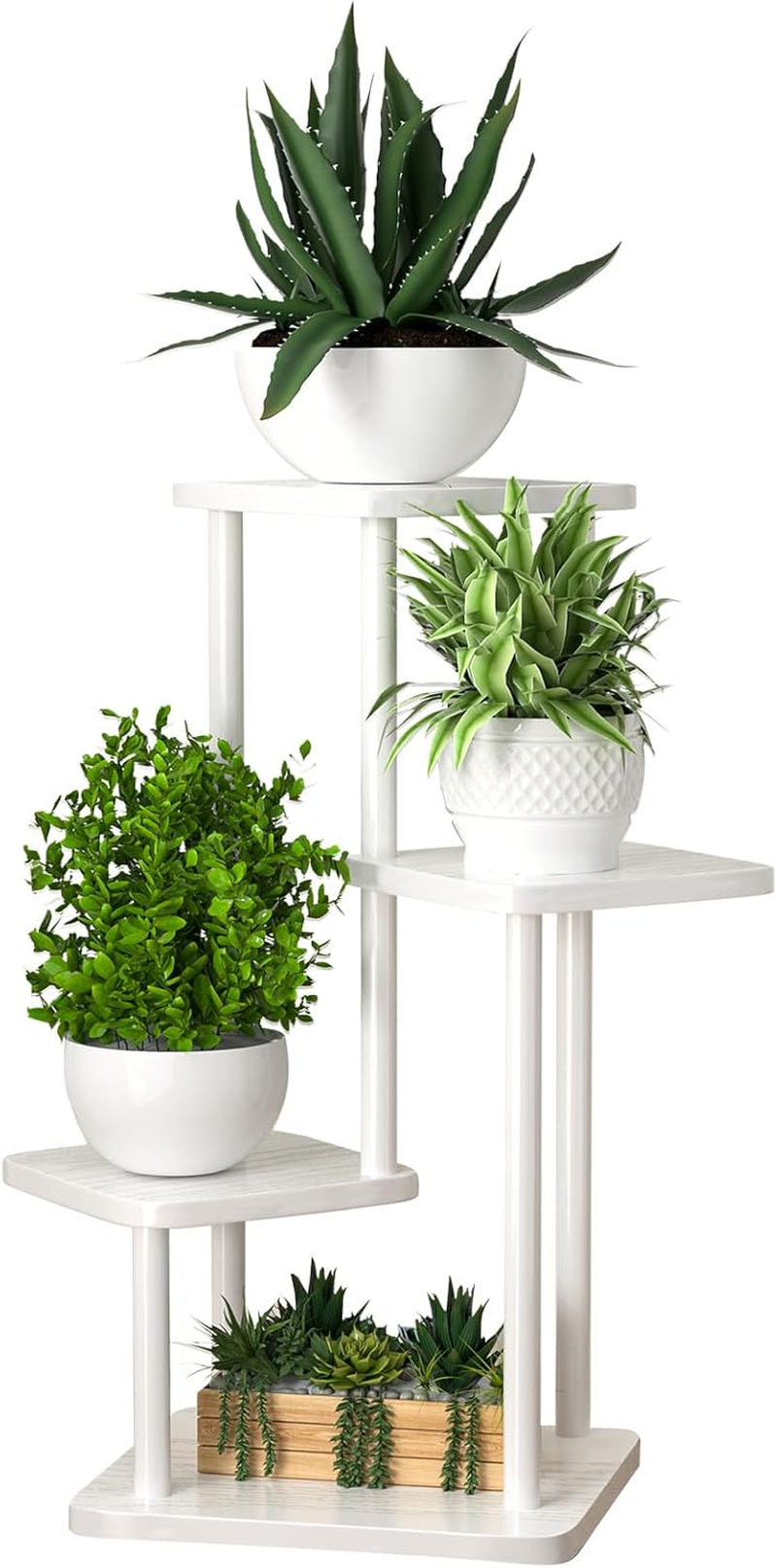 Plant Stand Indoor Plant Shelf Multiple Flower Pot Holder Shelves Rack, Planter Shelf Display Rack Storage Organizer for Garden Corner Balcony Living Room (4 Tier-White)