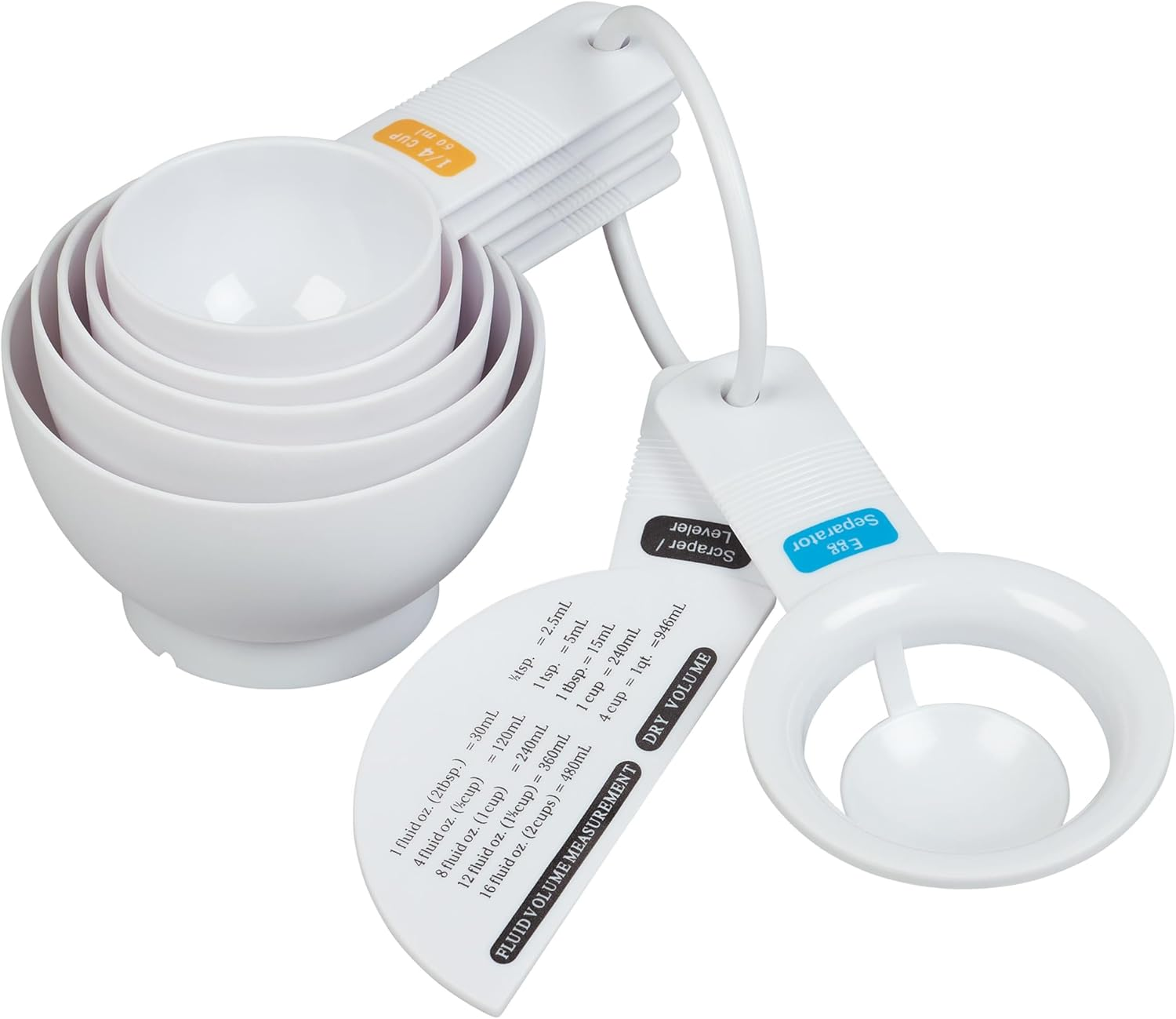 Tala Kitchen Measuring Set, Plastic, Contains 7 Measuring Cups Including 1 Cup/240Ml, 3/4 Cup/180Ml, 1/2 Cup/120Ml, 1/3 Cup/78Ml, 1/4 Cup/60Ml, White