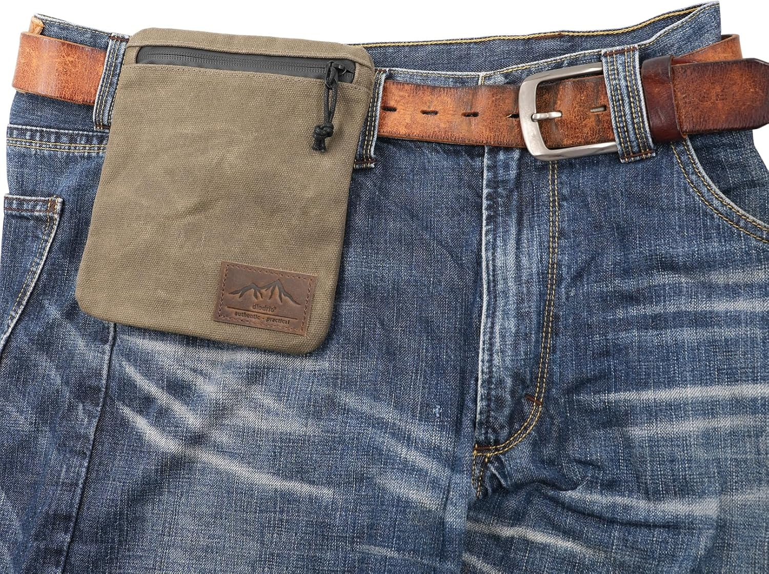Diodrio Belt Zipper Pouches for Men Women Compact EDC Pouch, YKK Zipper, Anti-Theft Pickpocket Proof Safety Wallets, Waist Pack for Traveling Hiking, Water Resistant, Tough Waxed Canvas, Olive
