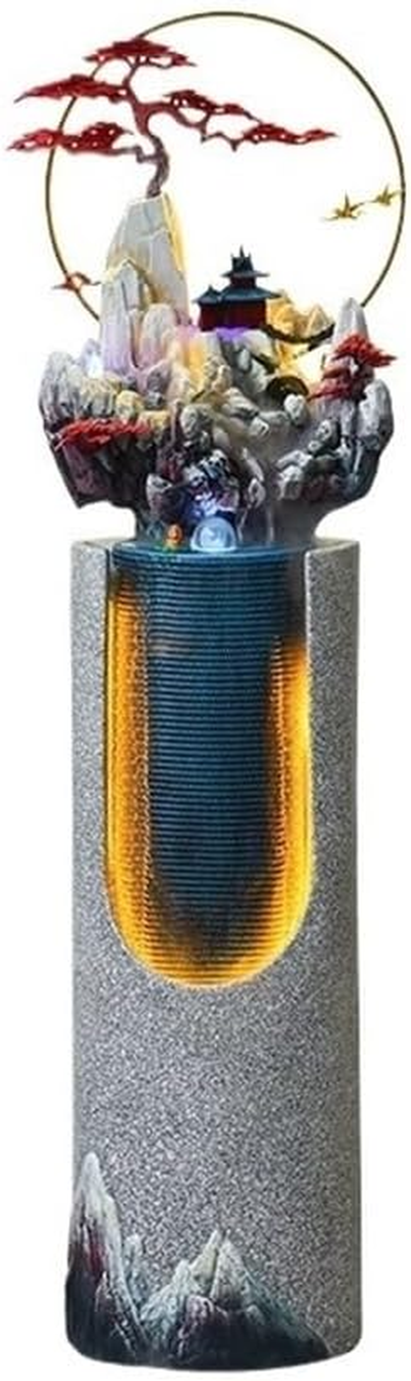 Outdoor Fountain 163Cm Height Living Room Rockery Flowing Ornaments Office Floor to Ceiling Feng Shui Fountain Water Scenery(Dark Gray)