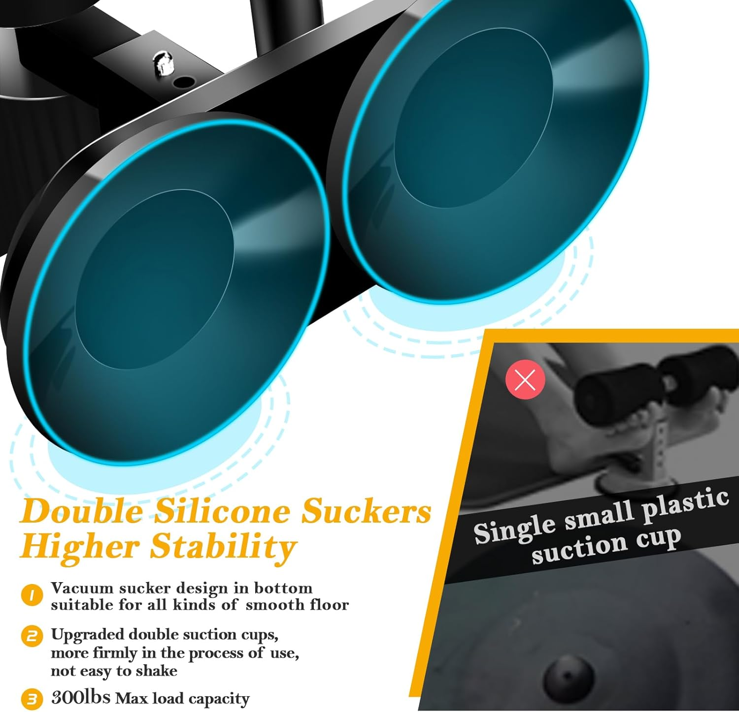 Sit up Bar for Floor, Portable Self Suction Sit up Assistant Device with 4 Adjustable Positions and 2 Suction Cups, Sit up Foot Holder Muscle Training Exercise Equipment for Home or Work