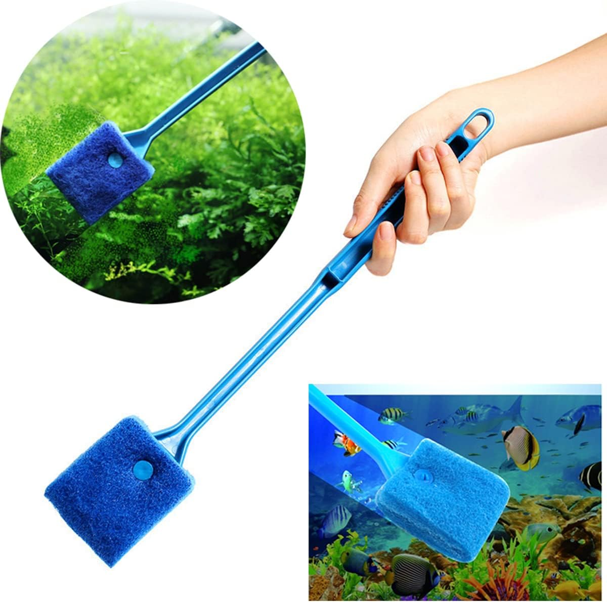 2Pcs/Set Aquarium Algae Cleaner Double Sided Sponge Brush, Long Handle Fish Tank Glass Cleaner for Aquarium Cleaning Tools image number 2