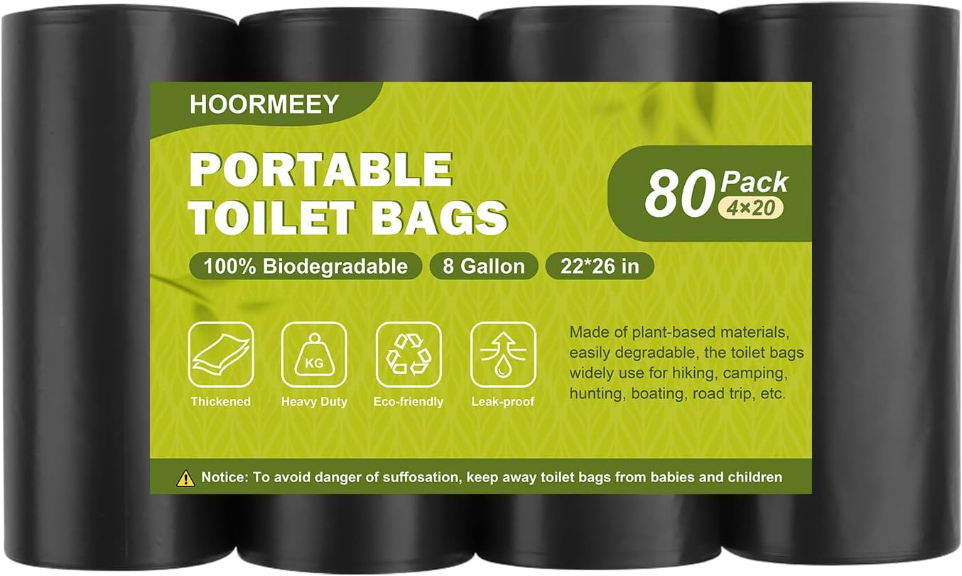 Portable Toilet Bags for Camping｜80 Liners Toilet Replacement Bags ｜ 100% Compostable & Biodegradable, 8 Gallon Thickened Bucket Liner for Outdoor Boating Trip, Trash Bags Plastic Free image number 3