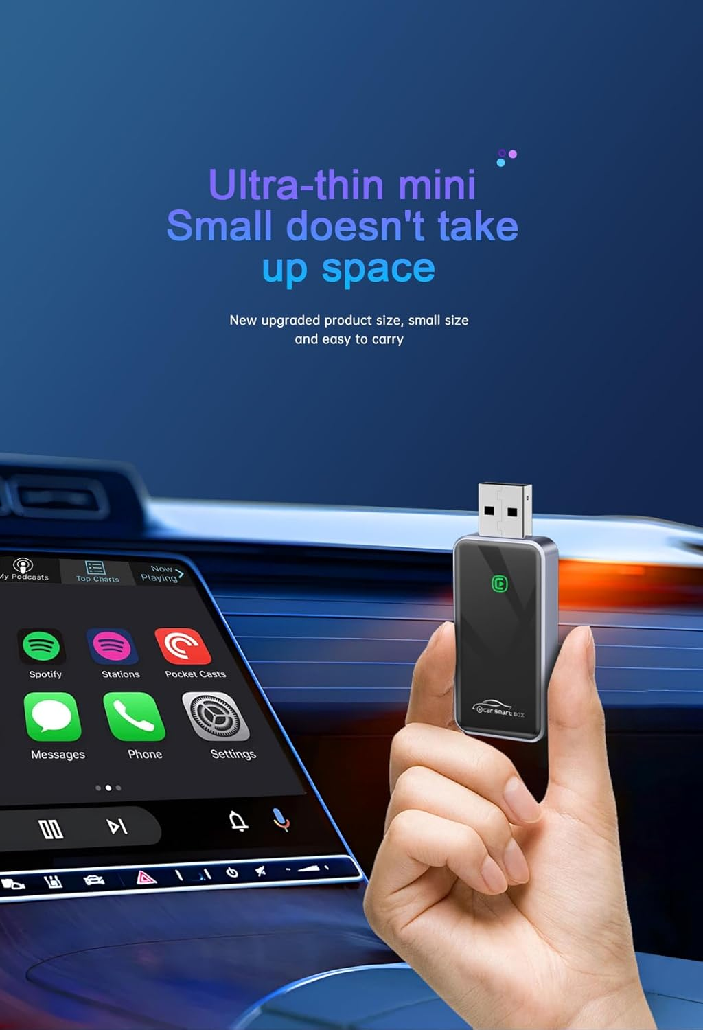 2 in 1 Wireless Carplay Adapter for Iphone & Android Auto,Plug & Play, Usb-A，Mini USB Dongle for Iphone Ios 10+/ Android 11+/ 2015+ Cars with Factory Wired Carplay image number 3