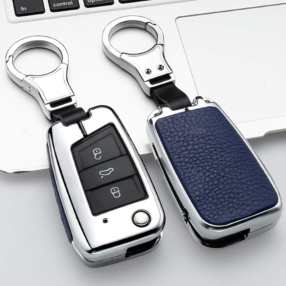 Ontto Stylish Key Fob Cover Fit for VW Flip Key Case Key Protector Metal Key Shell image number 1
