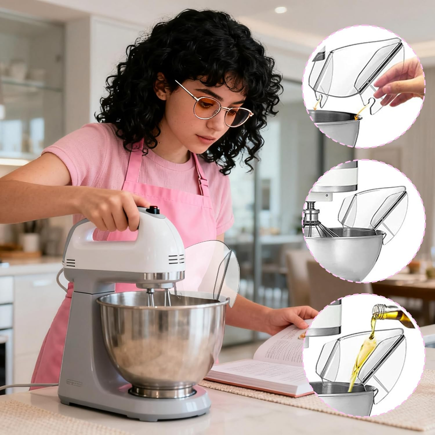 Pouring Cover for Mixing Bowl | Pouring Chute Attachments for Stand Mixer Bowl - Kitchen Cooking Appliance Accessories Dump Hoods for Indoor Restaurant Home image number 5