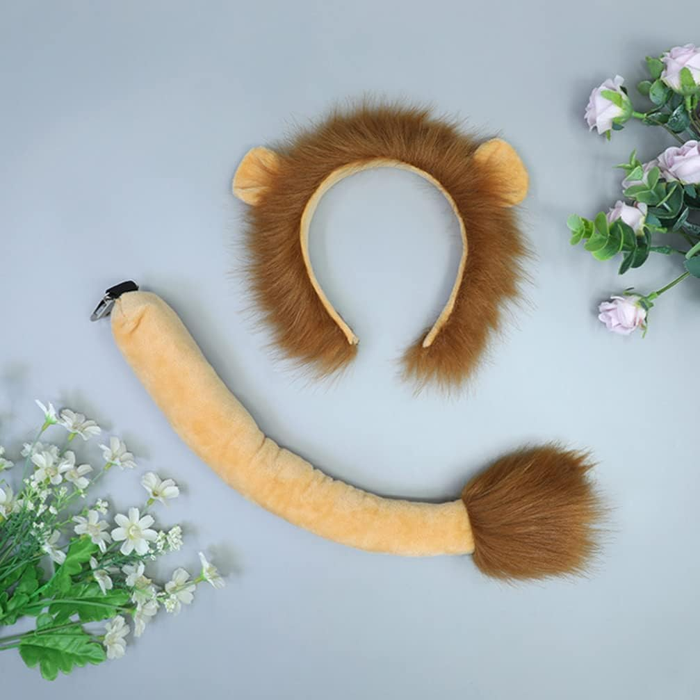 Lion Ears Headband and Tail Set, Carnival Animal Ear Headband, Halloween Animal Role-Playing Costume Accessories Suitable for Children, Teenagers and Adult Role-Playing Parties image number 4