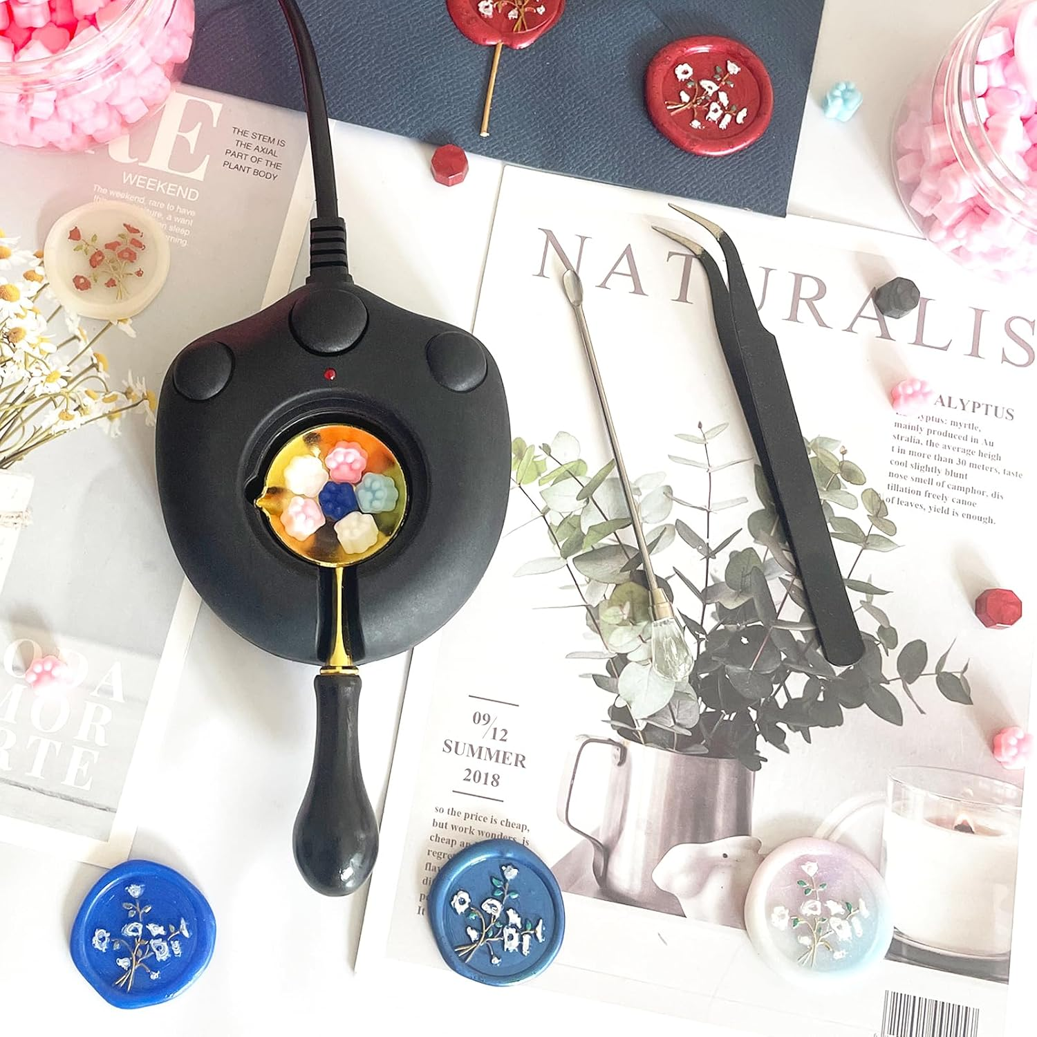 Black Electric Wax Seal Warmer Wax Seal Kit with Spoon, Tweezers and Stir Stick, Great Tool for Melting Wax Seal Sticks Sealing Wax Beads (01Black) - Purple image number 7