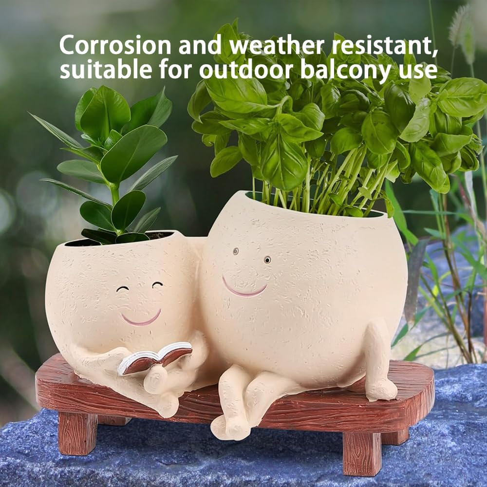 Smiley Face Planter,Cute Flower Planter,Face Planter Pots,Desk Ornament Flower Pot,Resin Flower Pot,For Mother&rsquo;S Day,Birthday,Appreciation and Christmas with Drainage Hole image number 1