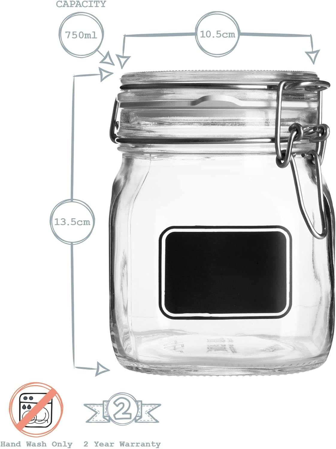 Bormioli Rocco 6Pc Lavagna Glass Storage Jar Set with Chalkboard Labels - Food Pasta Jam Preserving Jars - 750Ml image number 2