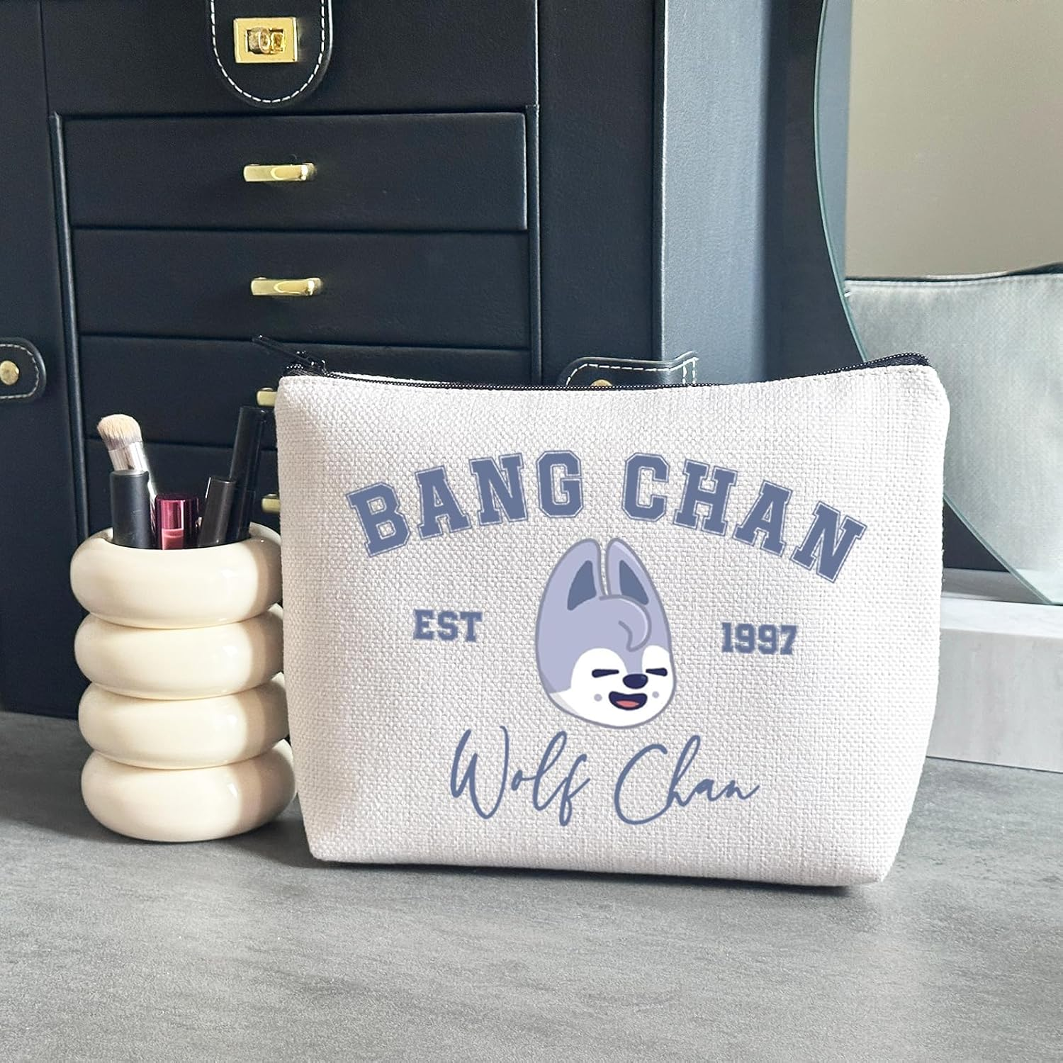 Korean Pop Gift K-Pop Group Merch Kpop Boys Group Est 1997 Wolf Chan Makeup Bag K-Pop Music Lover Gift, Wolf Chan Bag Eu, Cosmetic Bag with Printing image number 2