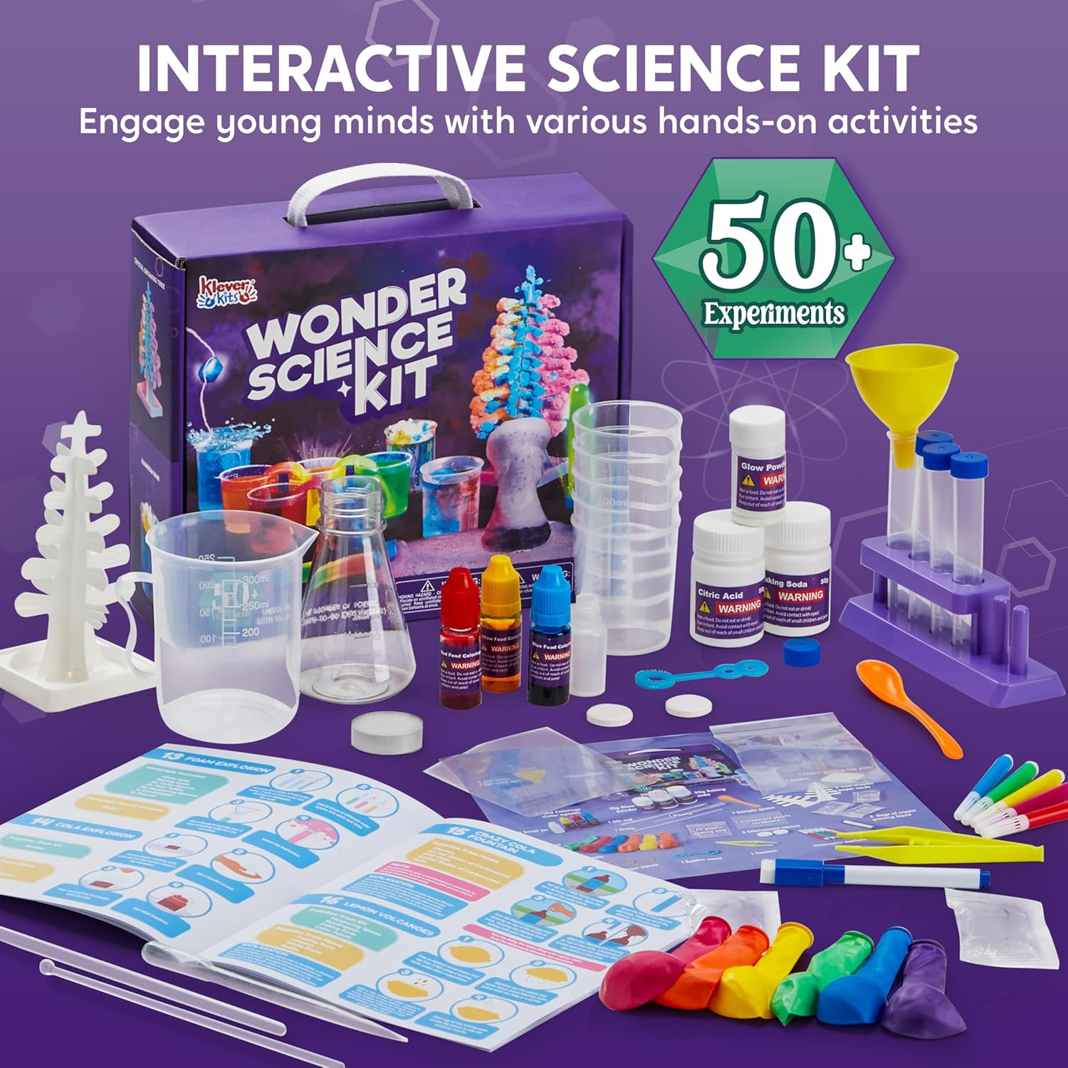 Klever Kits Wonder Science Kits- 50+ Experiments Educational Toys, STEM Activities with Growing Crystal Tree, Lab Science Toys, Kids Aged 6 7 8+ Birthday Gift image number 1