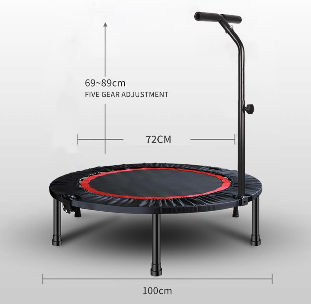 VOLKWELL 40 Inch Rebounder Mini Trampoline with Steel Spring Adjustable Non-Slip Handle T Bar, Foldable Indoor Exercise Workout for Adults, Jumping Cardio Quiet Safely Bounce