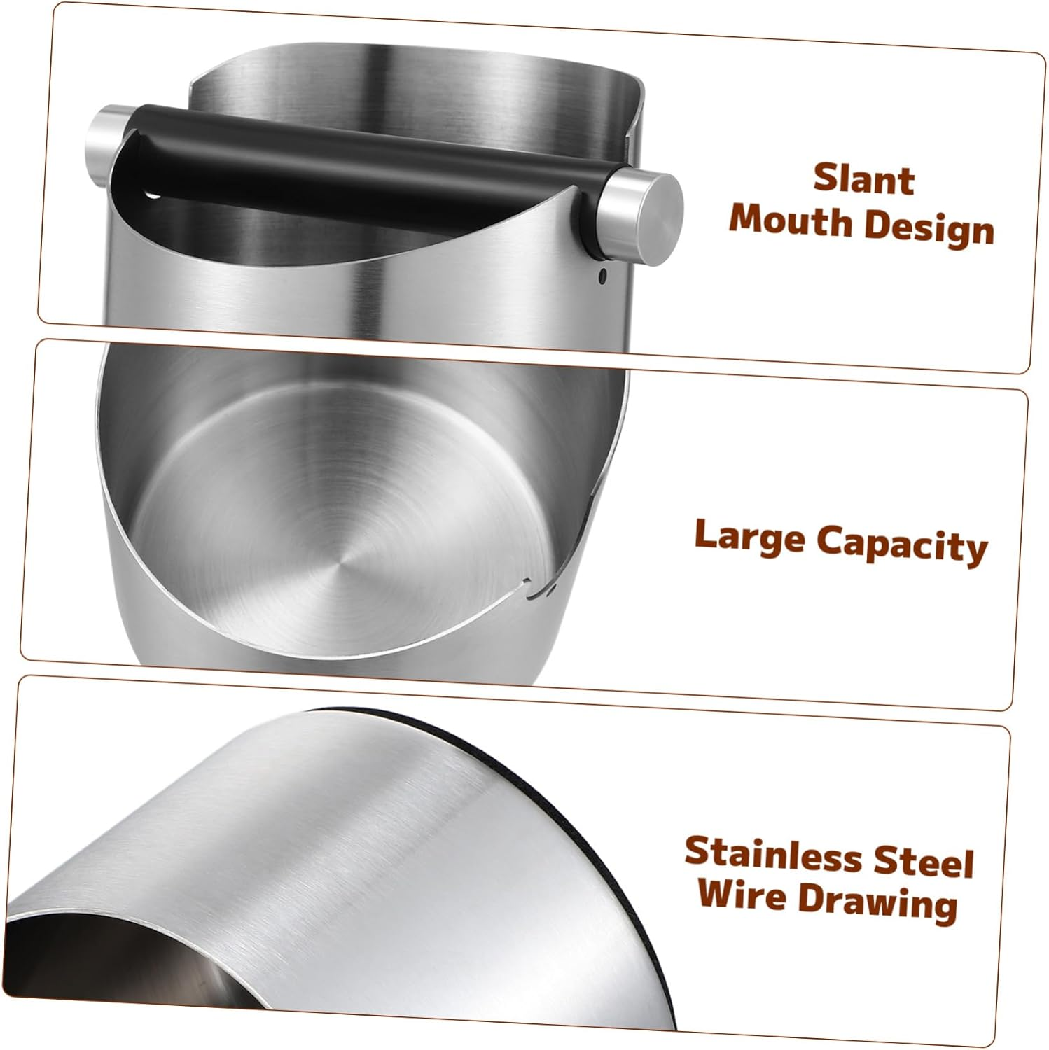 HOODANCOS Stainless Steel Espresso Dump Bin Coffee Knock Holder with Deep Bowl Large Capacity Coffee Grounds Storage Container for Home Bar Cafe Kitchen image number 4