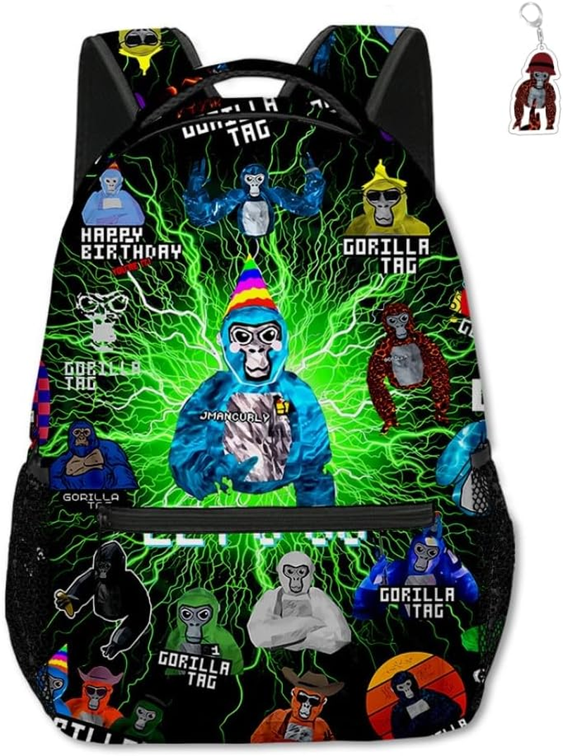 Anime Gorilla Backpack with Keychain,16In Cute 3D Printed Laptop Backpack Large Travel Bags Sport Bag Breathable Business Backpack Cozy Notebook Bag.