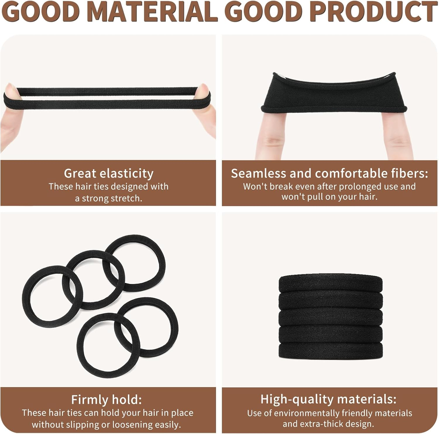 Mia Klein Hair Ties Black 100Count Extra Thick 5CM, Bulk Elastic Hair Bands for Thick Heavy Hair, Seamless Hair Accessories for Women, Girls, Ponytail Holder (Black) - Neutral Color image number 2