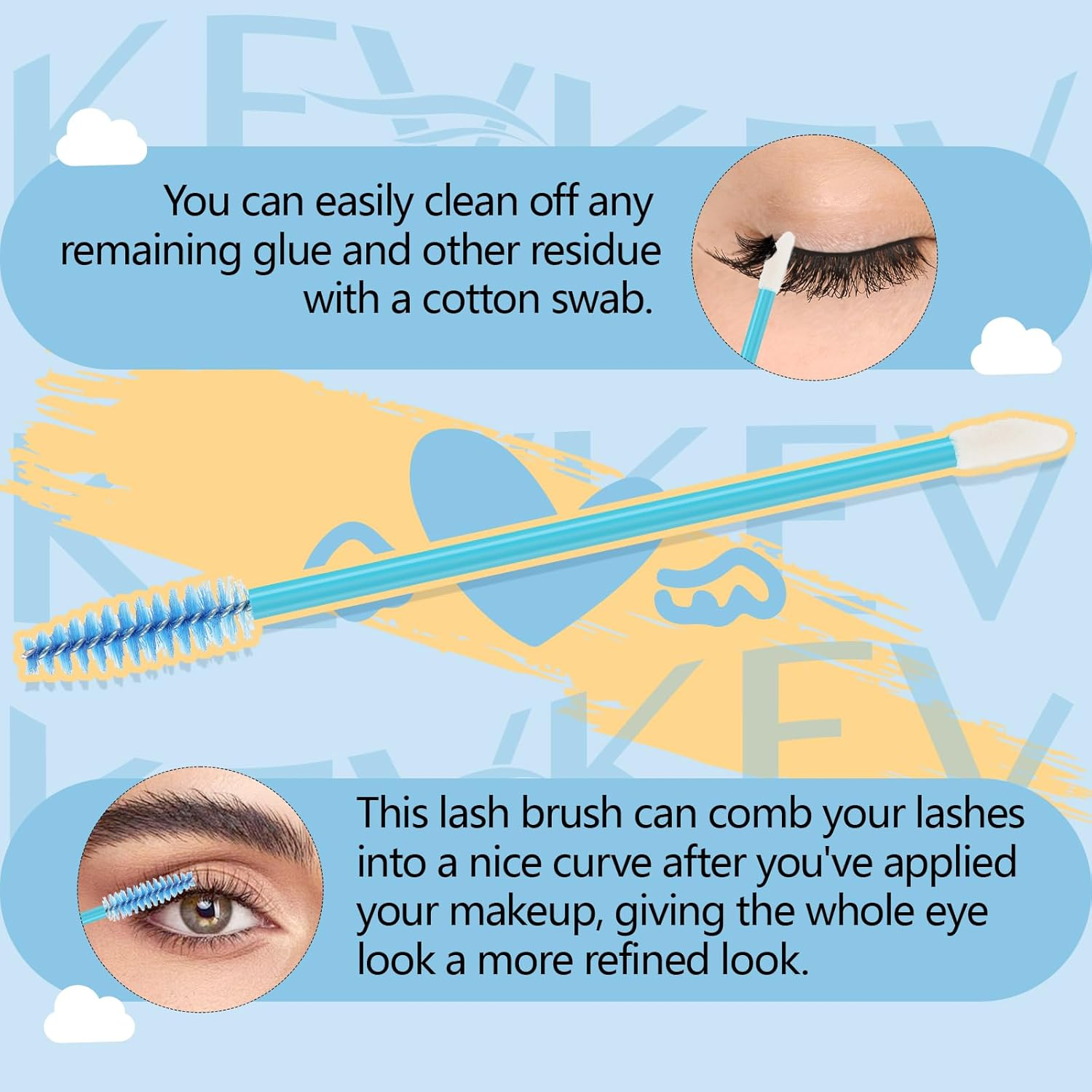 Kevkev Lash Remover for Extensions and Clusters 10Ml with Brush, Cotton Swabs - Easy Removal of Eyelash Adhesive, Bond and Seal image number 1