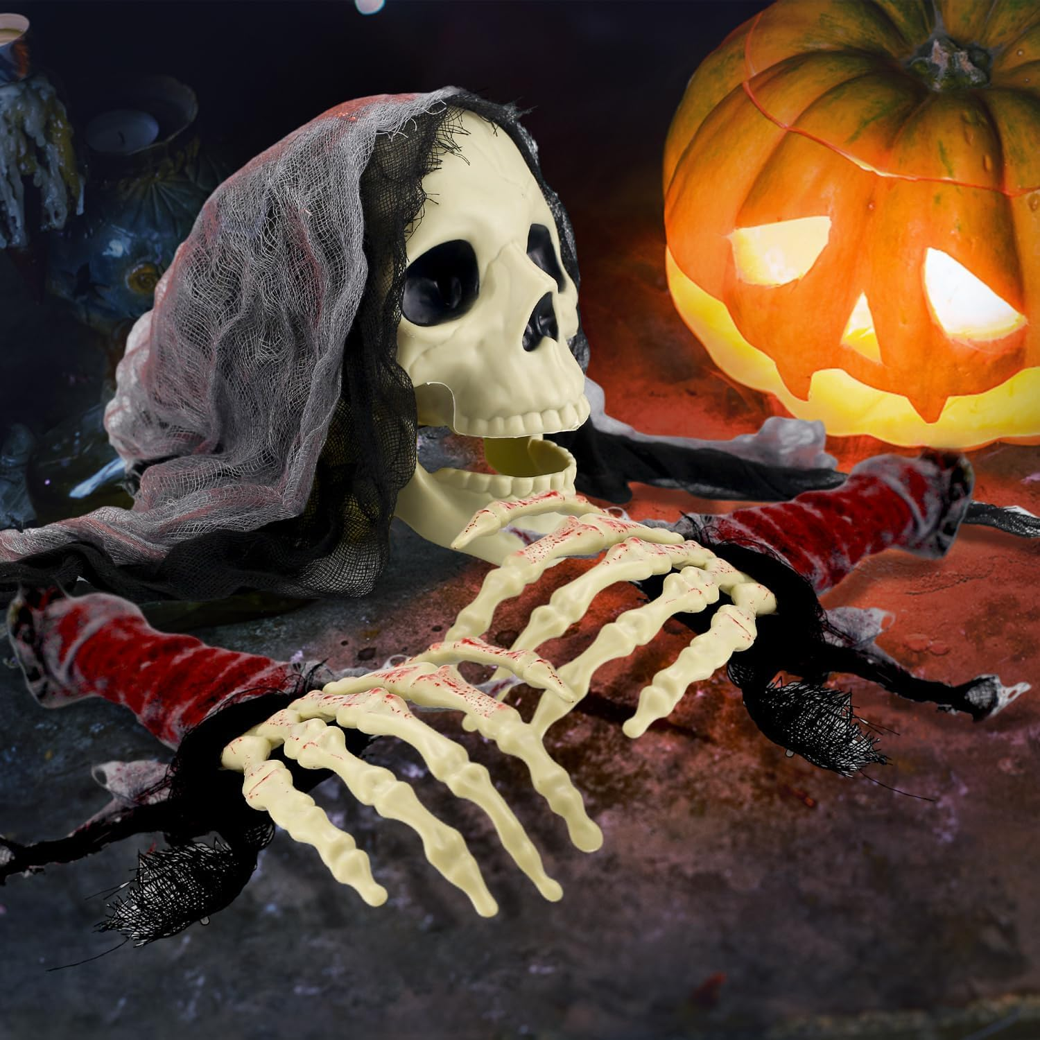 ZATMRA Halloween Decorations Outdoor - Realistic Skeleton Decor for Patio, Lawn, Cemetery, Garden - Scary Indoor and Outdoor Exterieur image number 3