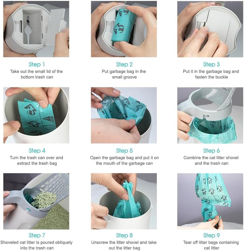 Tootoo Cat Litter Scoop Integrated Detachable Shovel Holder Poop Pet Sifter Cleaning (1X Cat Litter Shovel+2 Roll Bags) image number 6