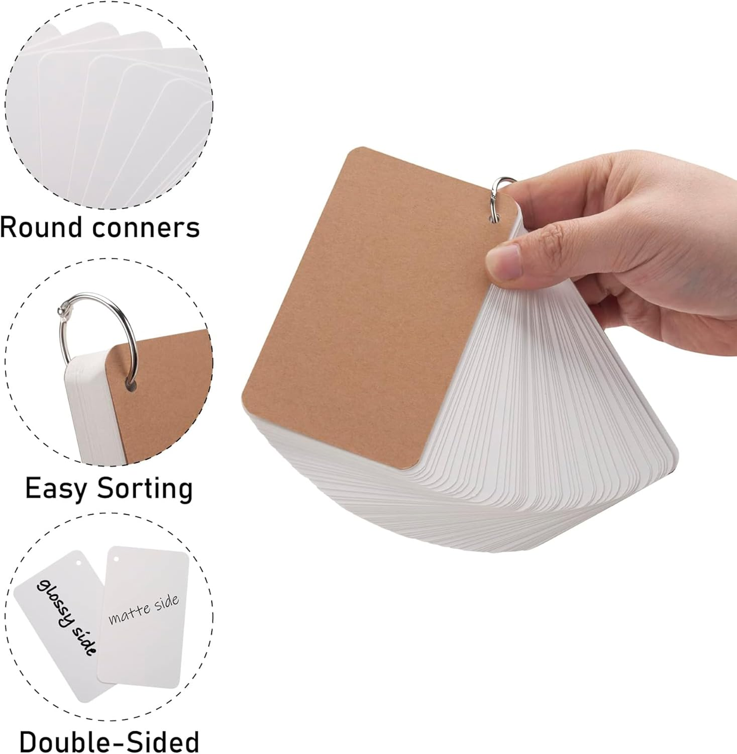 300 Sheets Blank Flash Cards with Rings, 3.5 X 2.2 in Blank Index Cards with Metal Binder Ring for Home, School and Office Learning, Memory - (White, 6 Pack) image number 6